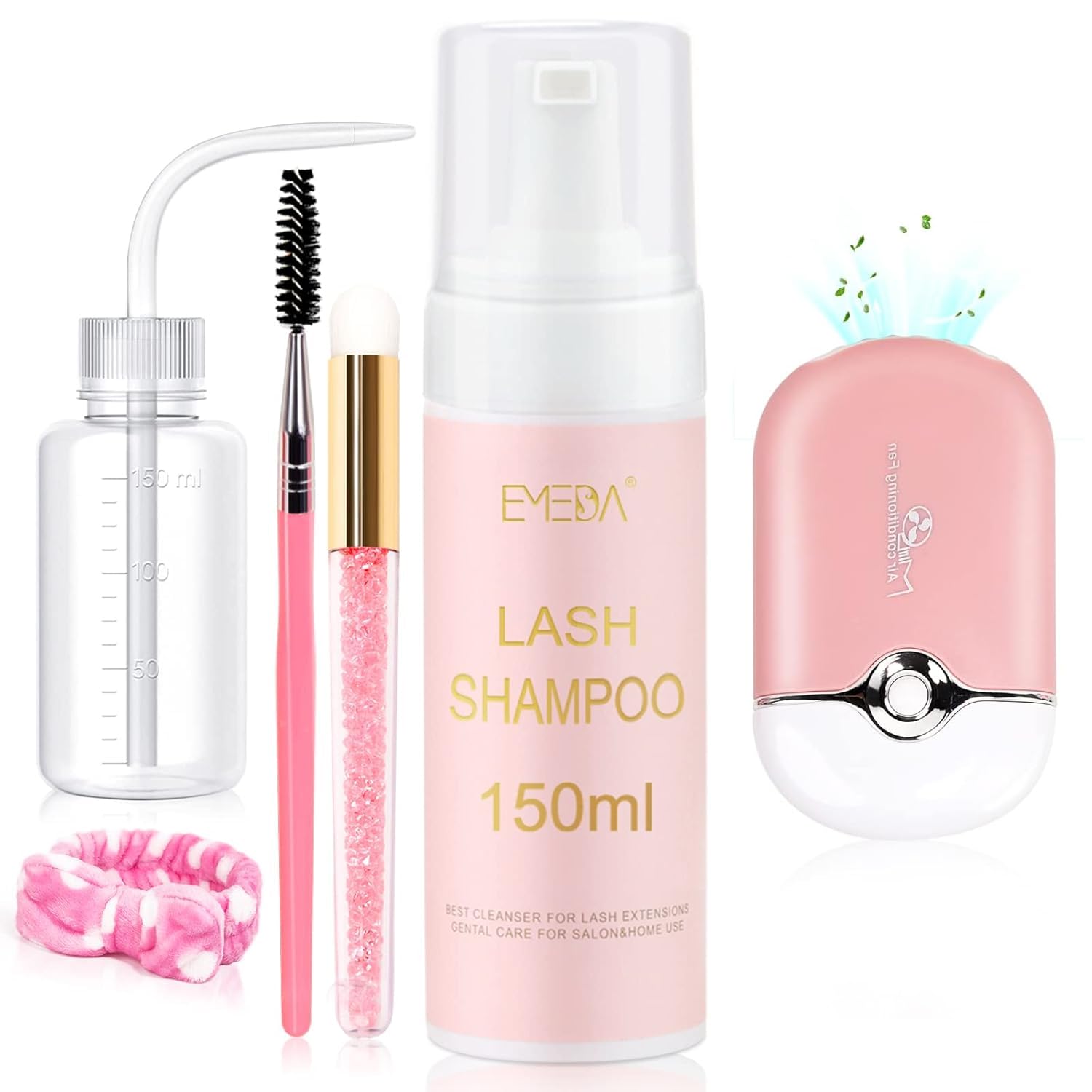 Emeda Lash Shampoo For Lash Extensions Lash Cleaning Kit 150Ml With Lash Fan Dryer Lash Extension Cleanser Oil Free Foam Soap La