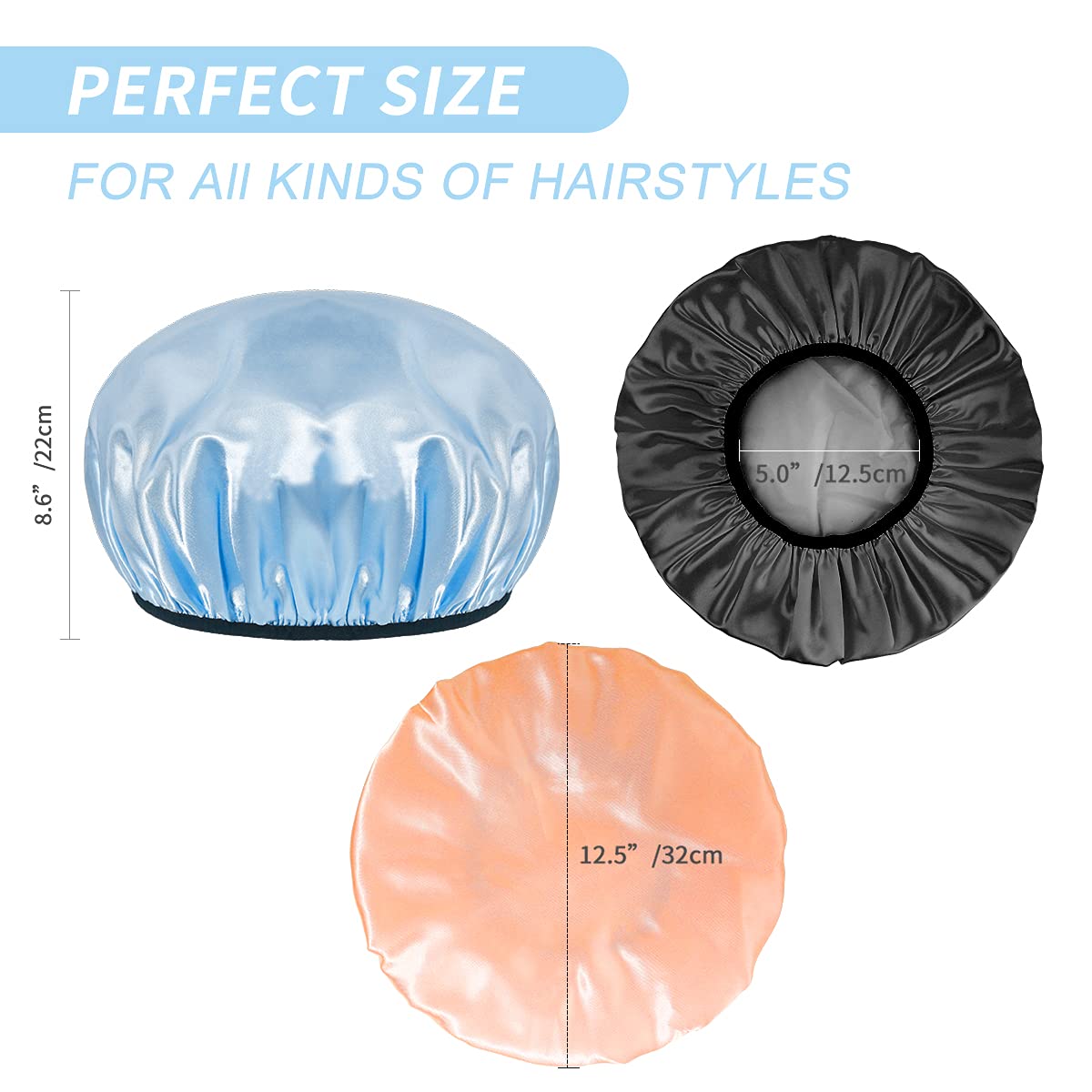 Aquior Shower Cap,4-Pack Large Shower Caps For Women Long Hair, Premium Soft Silky Satin Reusable Hair Cap For All Hair Lengths