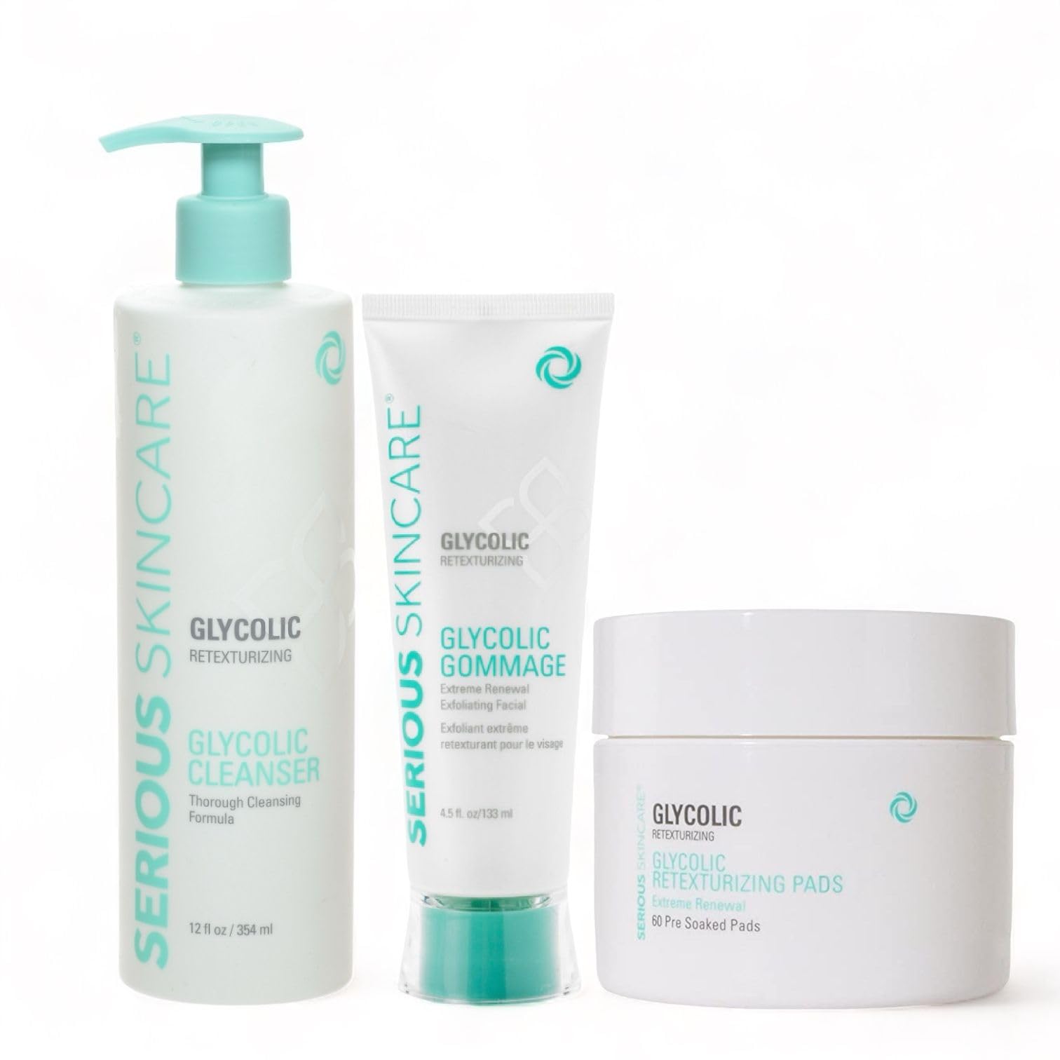 Serious Skincare - Glycolic Radiant Skin Set - Improve Appearance of Lines, Wrinkles and Enlarged Pores - Face Wash Cleanser, Go