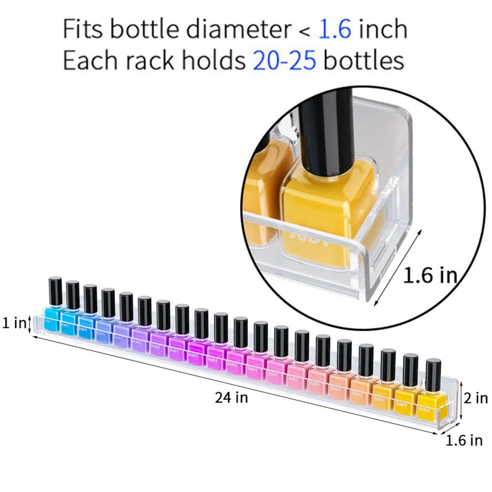 Niubee 24 Inches Nail Polish Rack Wall Mounted Shelf With Removable Anti-Slip End Inserts, Clear Acrylic Nail Polish Organizer D