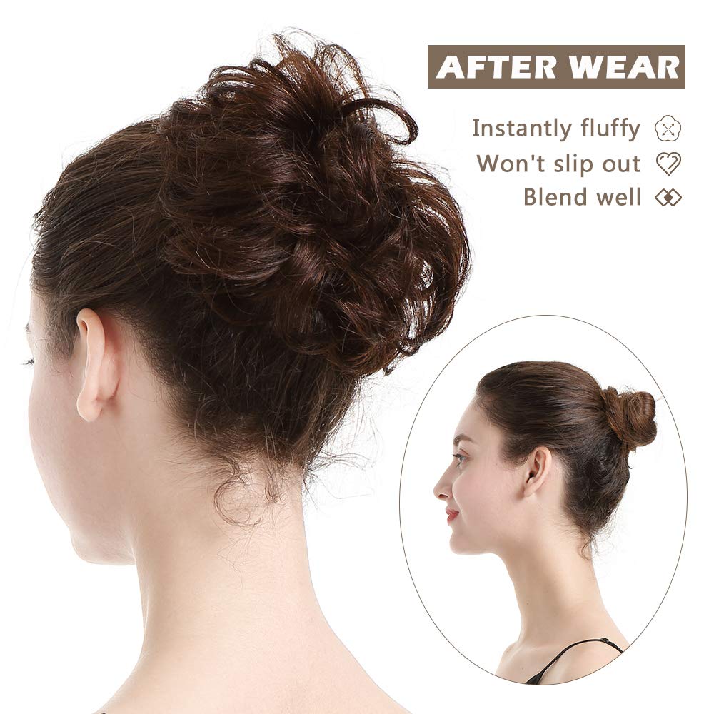 BARSDAR 100% Human Hair Bun, Messy Bun Hair Piece Real Human Hair Extensions Natural Curly Brown Hair Bun Hairpieces For Women/K