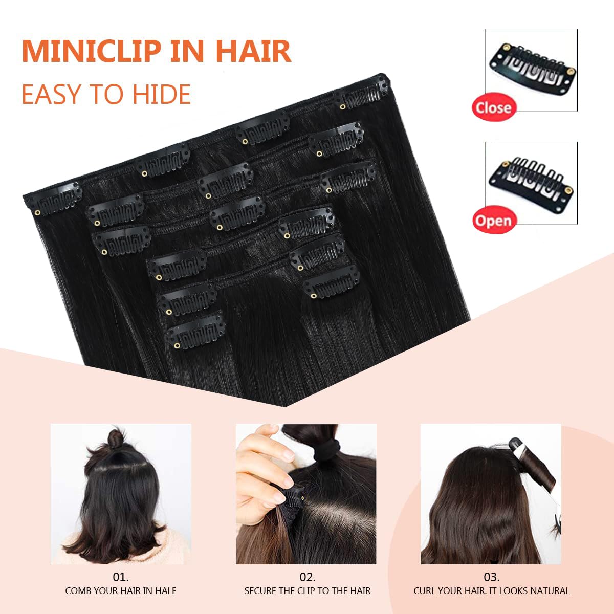 Ugotrays Black Hair Extensions Clip In Real Human Hair 70G 12 Inches 100% Remy Human Hair Natural Black Straight Double Weft For