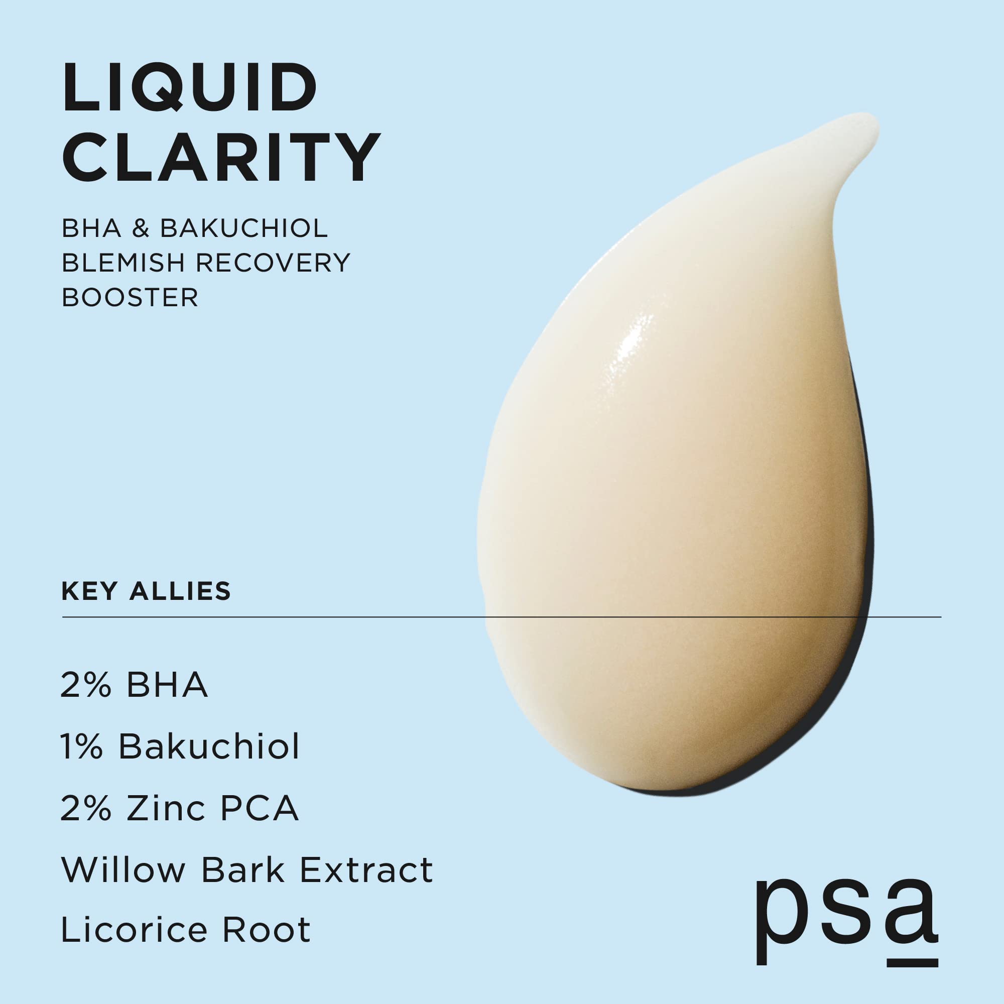 Psa Liquid Clarity Bha & Bakuchiol Blemish Recovery Booster: Pore-Refining Serum Booster With 2% Bha, 1% Bakuchiol, 2% Zinc Pca,