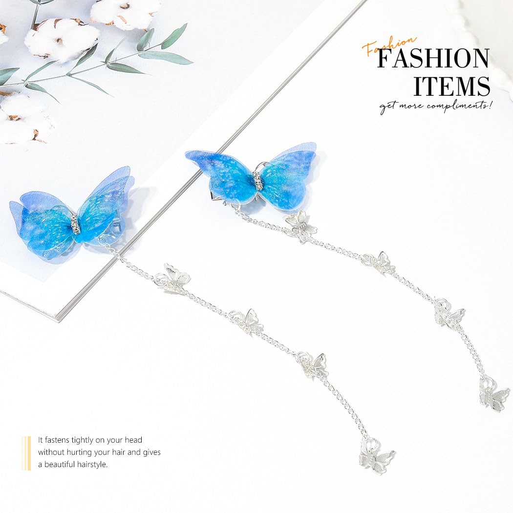 Bartosi Butterfly Hair Clips Blue Butterfly Hair Clip Tassel Hair Pins Cute Rhinestone Hair Barrettes Hair Accessories for Women