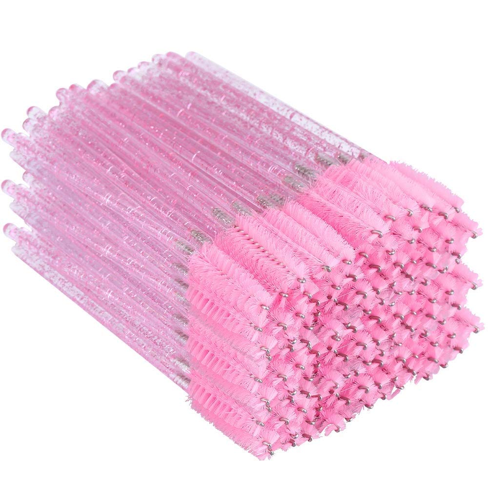G2Plus 300Pcs Crystal Eyelash Brushes, Pink Disposable Mascara Wands Makeup Applicator, Adjustable Lash Spoolies For Eyelash Ext