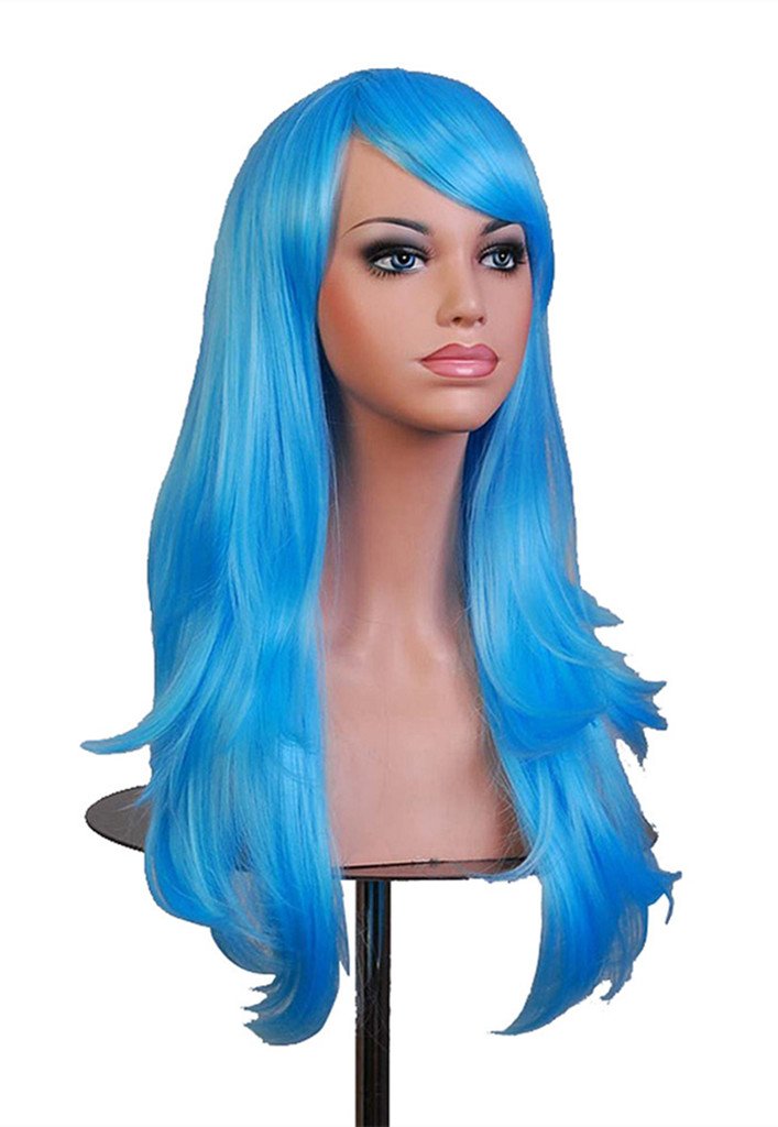 AneShe Wigs 28  Long Wavy Hair Heat Resistant Cosplay Wig for Women (Light Blue)