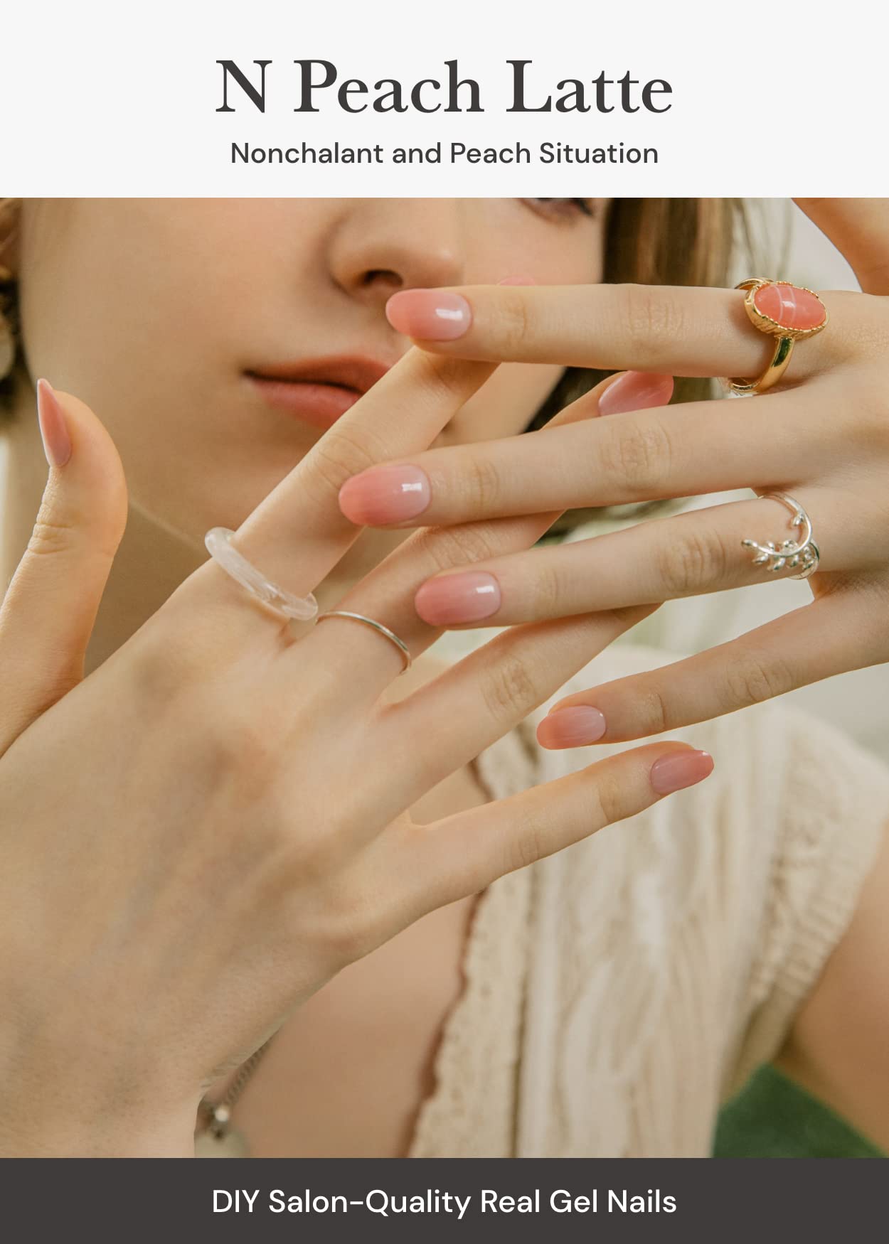 Ohora Semi Cured Gel Nail Strips (N Peach Latte) - Works With Any Nail Lamps, Salon-Quality, Long Lasting, Easy To Apply & Remov