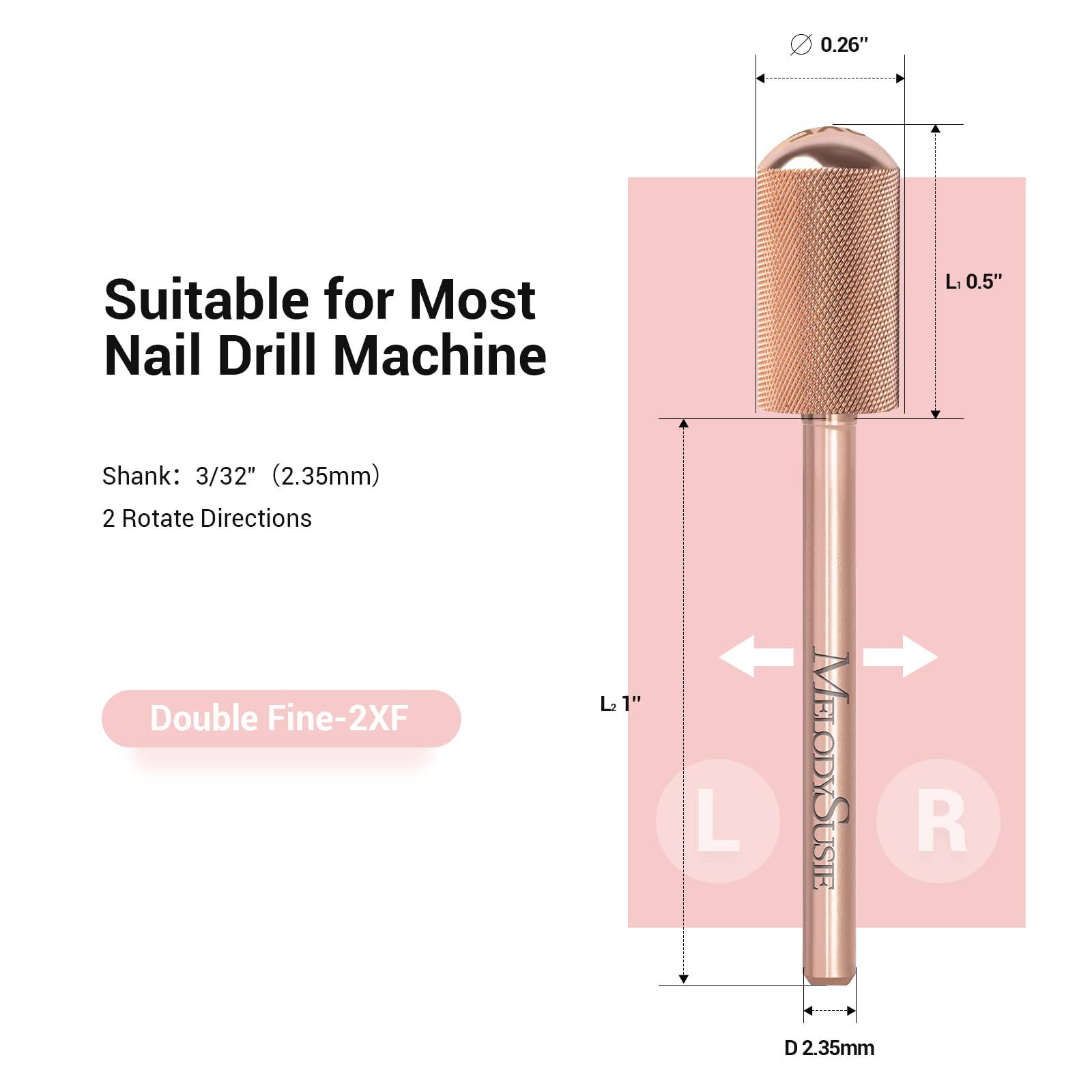 Melodysusie Safety Nail Drill Bits, 3/32 ' ' Smooth Round Top Large Barrel Carbide Bits, Suitable For Manicure Pedicure Cuticle