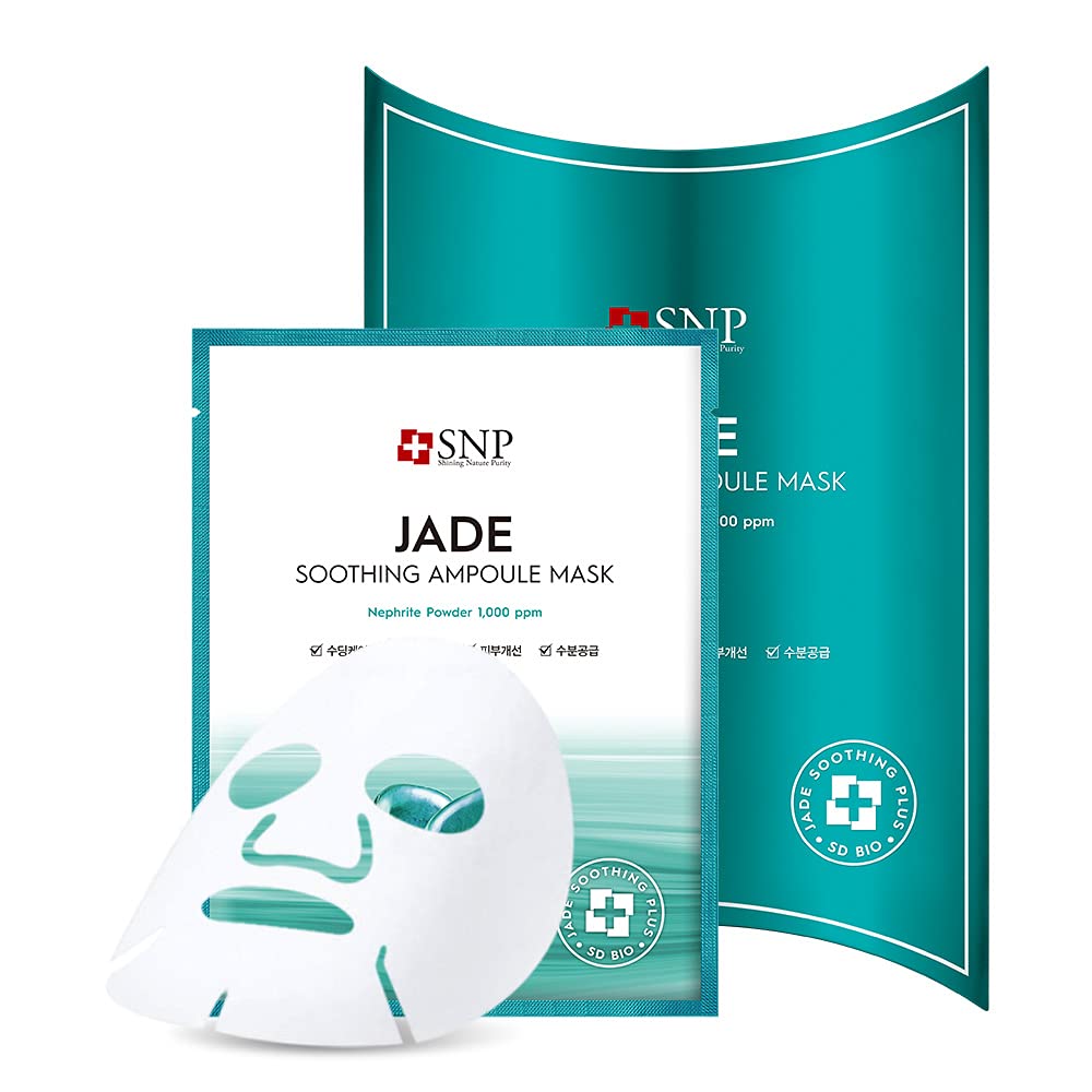 Snp - Jade Soothing Ampoule Korean Face Sheet Mask - Cleanses & Purifies All Sensitive Skin Types With Calming Effects - 10 Shee