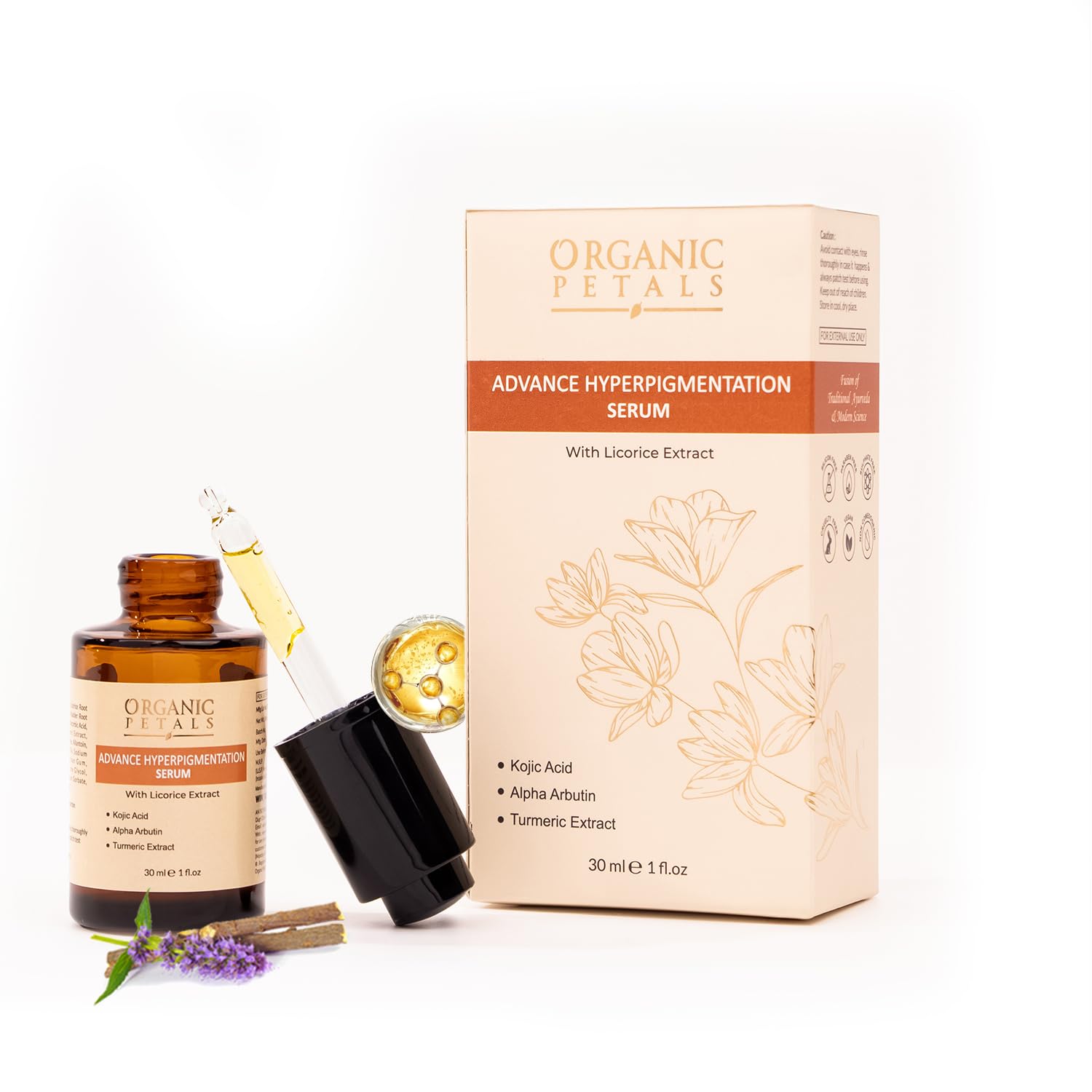 Organic Petals Hyperpigmentation Face Serum For Women And Men With Kojic Acid & Turmeric Extract | Reduces Dark Spots, Pigmentat
