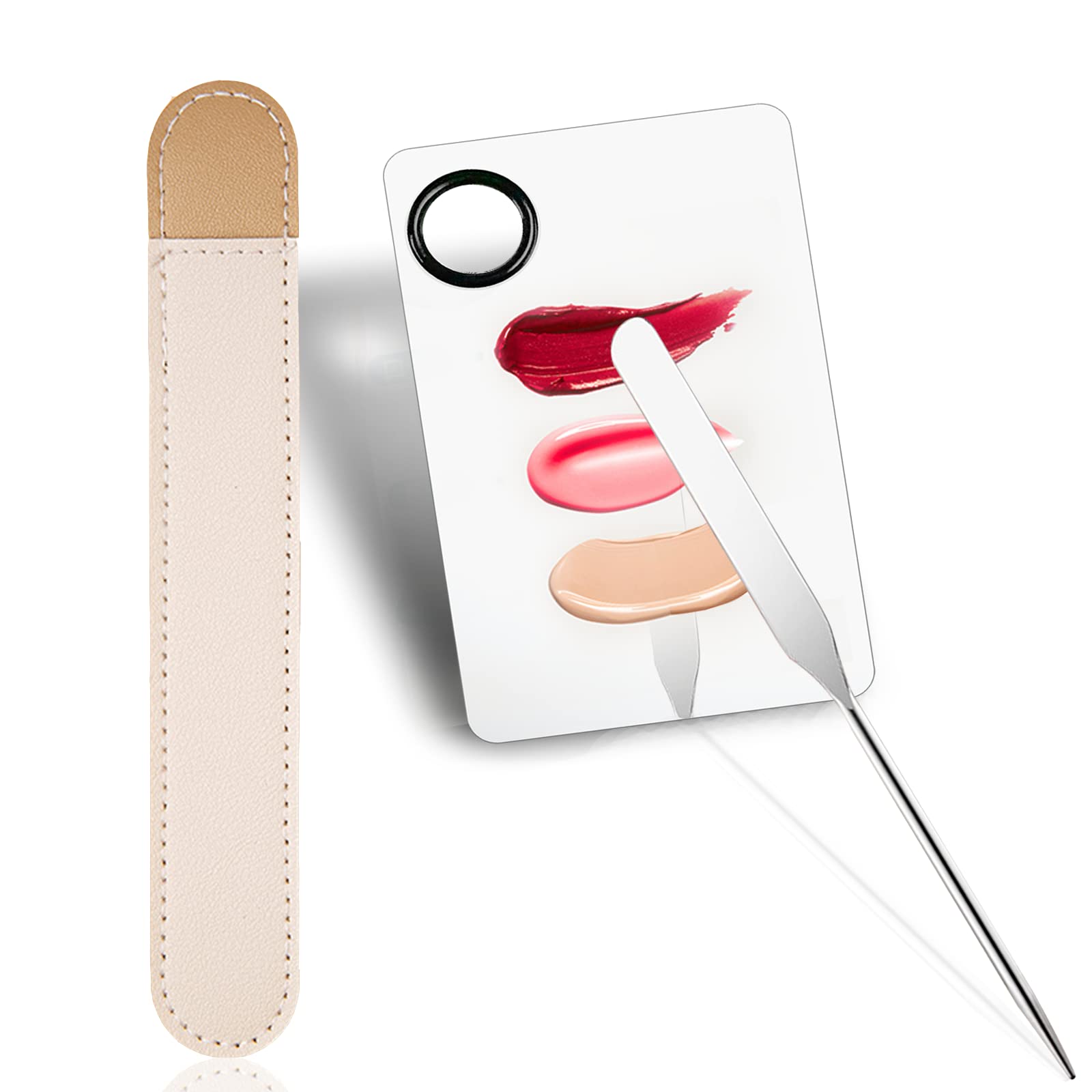 Penugo Picasso Makeup Spatula And Palette Set, Korean Makeup Spatula With Leather Cover, Stainless Steel Makeup Palette With Scr