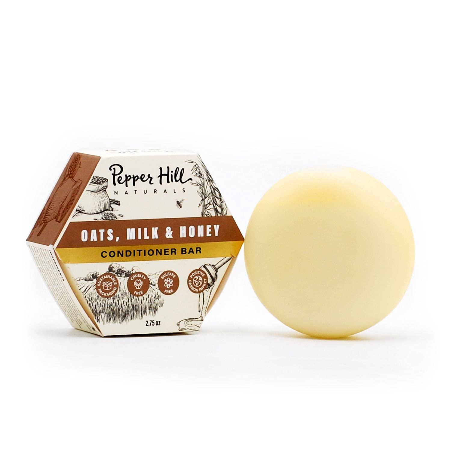 Pepper Hill Conditioner Bar - Oat Milk Honey (Fragrance Free) - Natural, Plant-Based, Cruelty-Free, Solid Shampoo For Sensitive