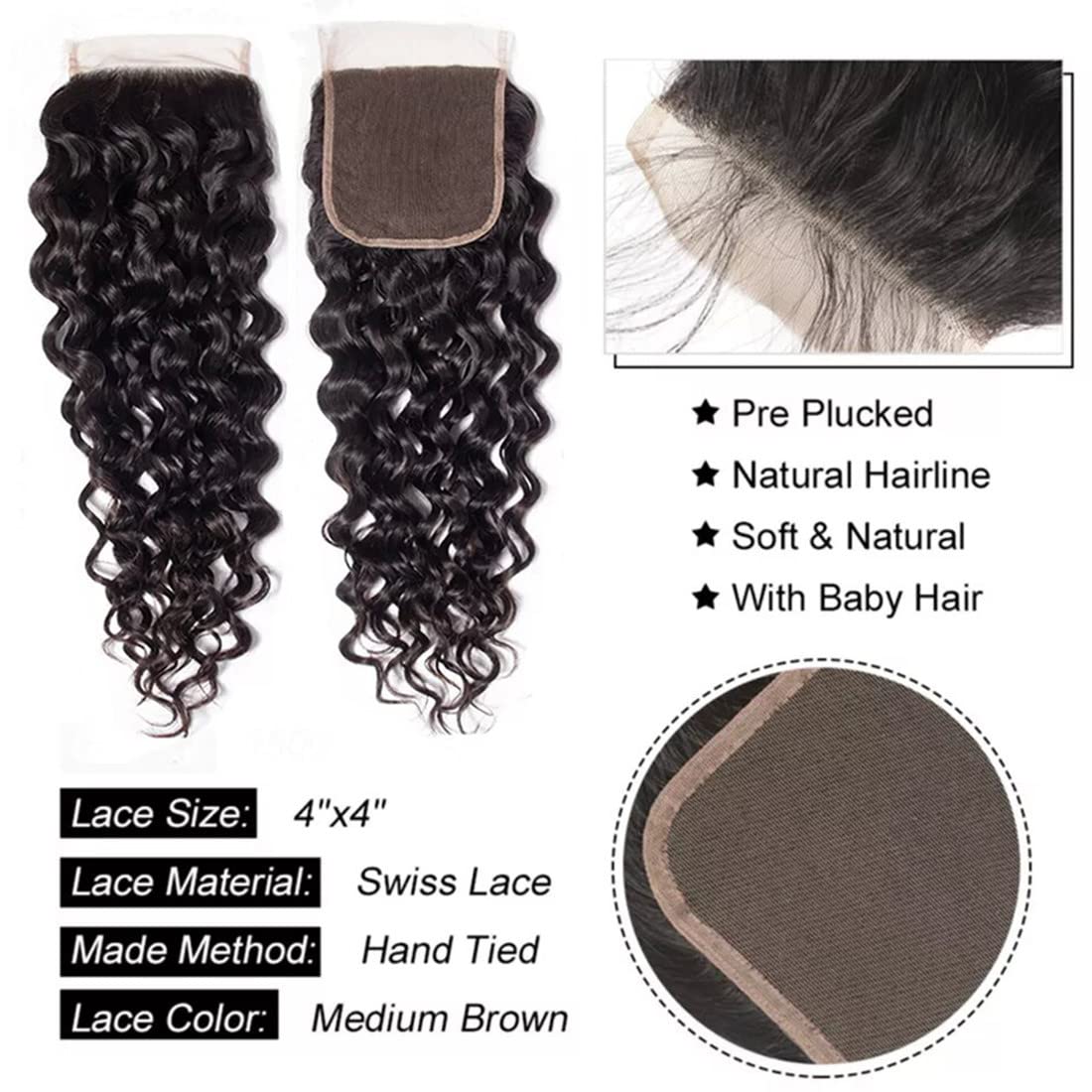 Water Wave Bundles With Closure Human Hair(20 22 24 26+18,Free Part)10A Brazilian Virgin Hair Bundles And Closure 100% Unprocess