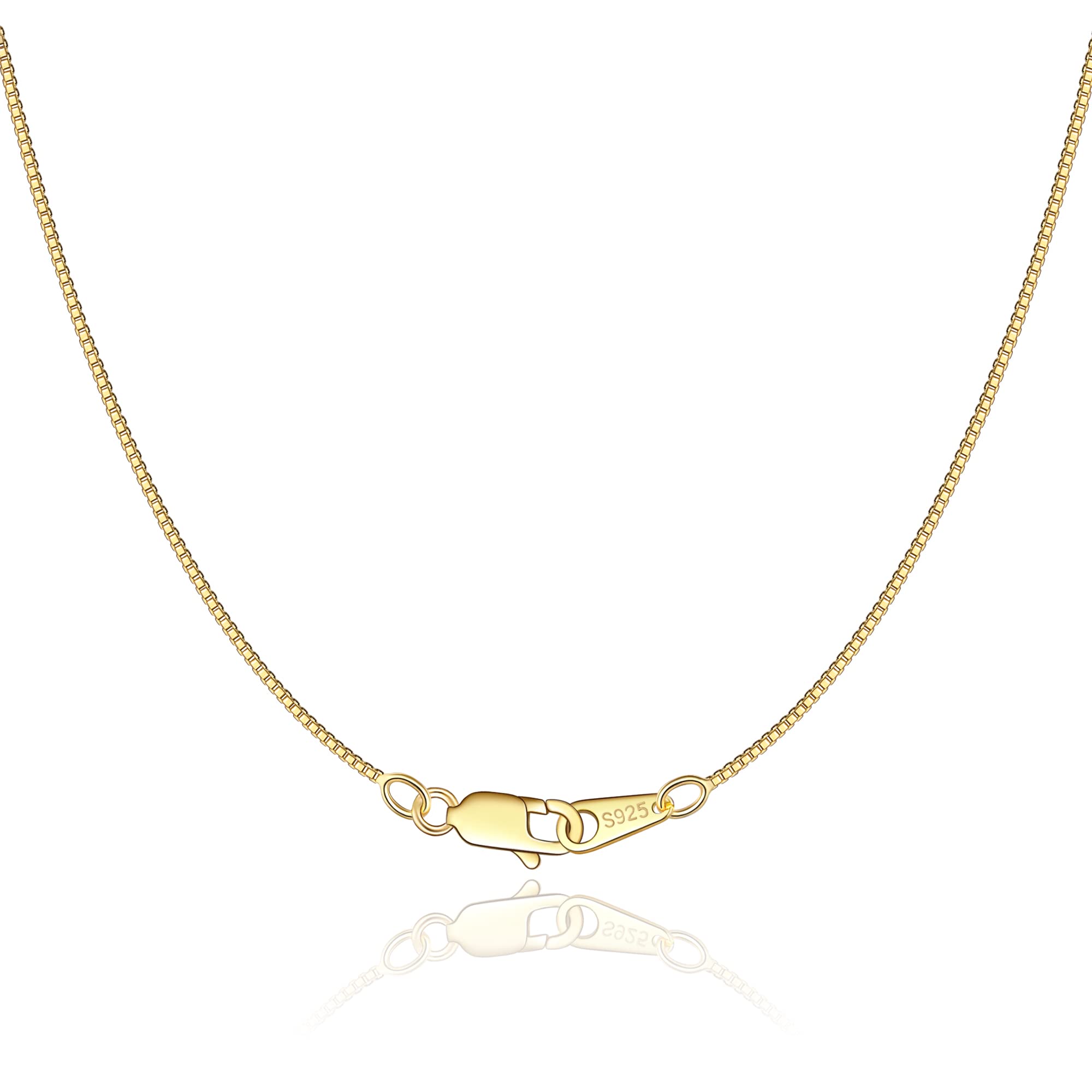 Jewlpire 18K Over Gold Chain Necklace for Women Girls- 0.8mm Box Chain 925 Sterling Silver Chain Super Thin & Sturdy Women's Cha