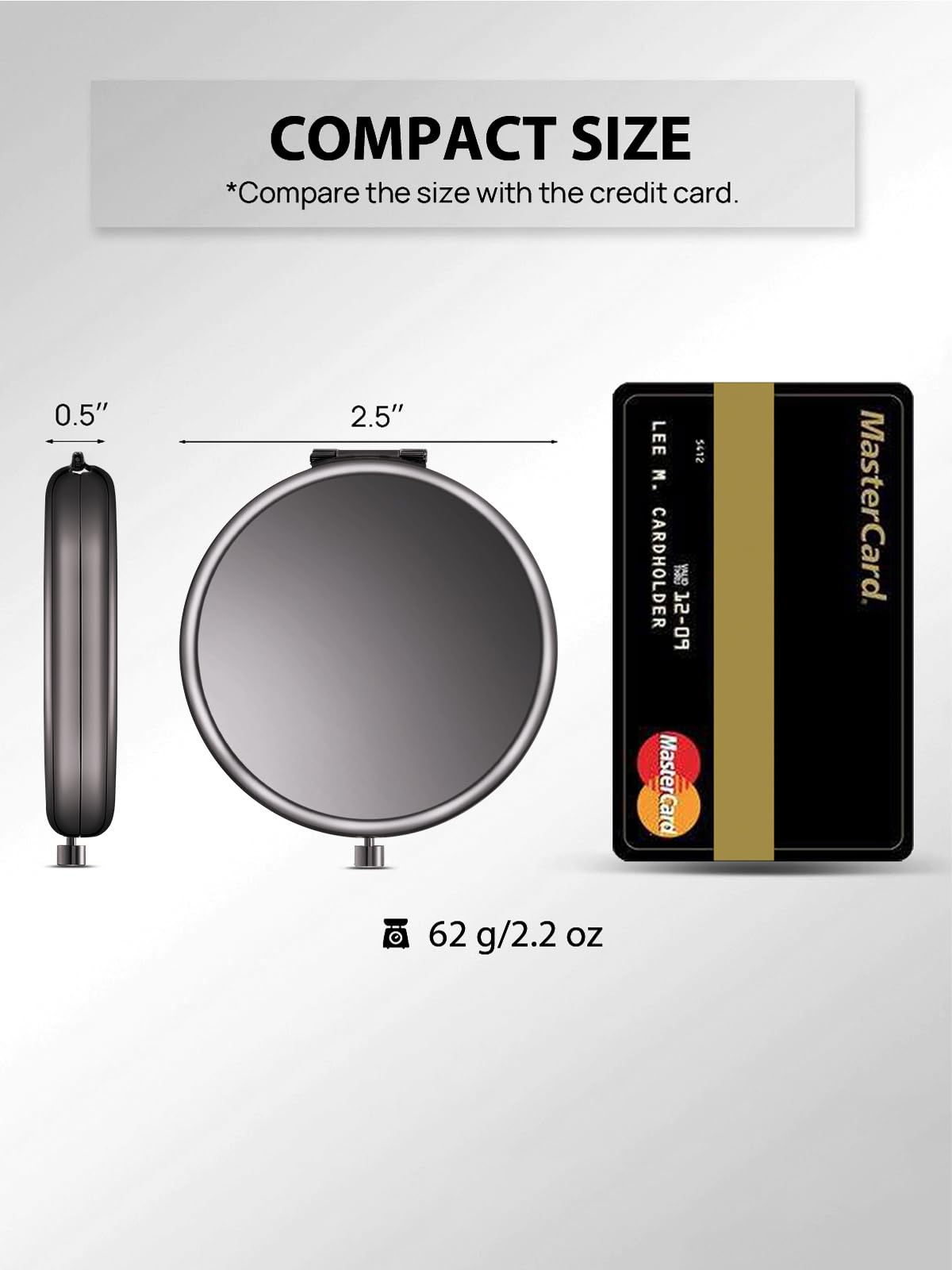 Getinbulk Compact Mirror, Set Of 2 Double-Sided 1X/2X Magnifying Purse Pocket Makeup Mirrors(Round, Onyx Black)