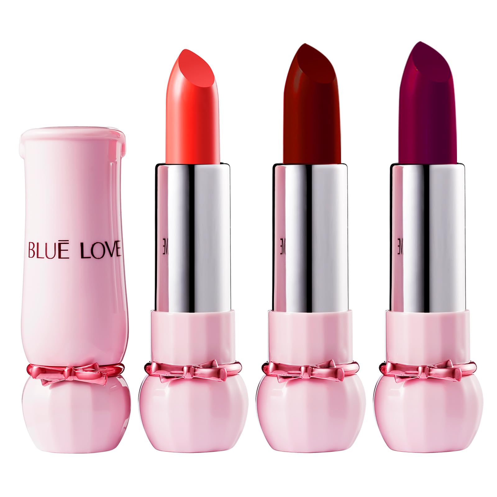 BLUE LOVE 3Pcs Moisturizing Lipstick Set, Lustrous Nourishing Red Creamy Lipstick, Hyaluronic Acid Infused, Long Lasting Lipstic