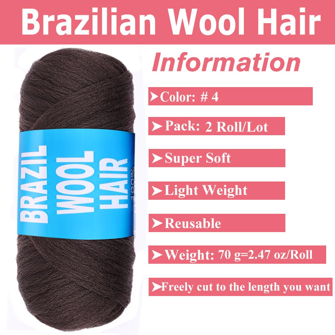 Cookoo 2 Roll Brazilian Wool Hair Acrylic Yarn For Hair Crochet African Braids Sengalese Twisting Box Braids Faux Locs Jumbo Bra