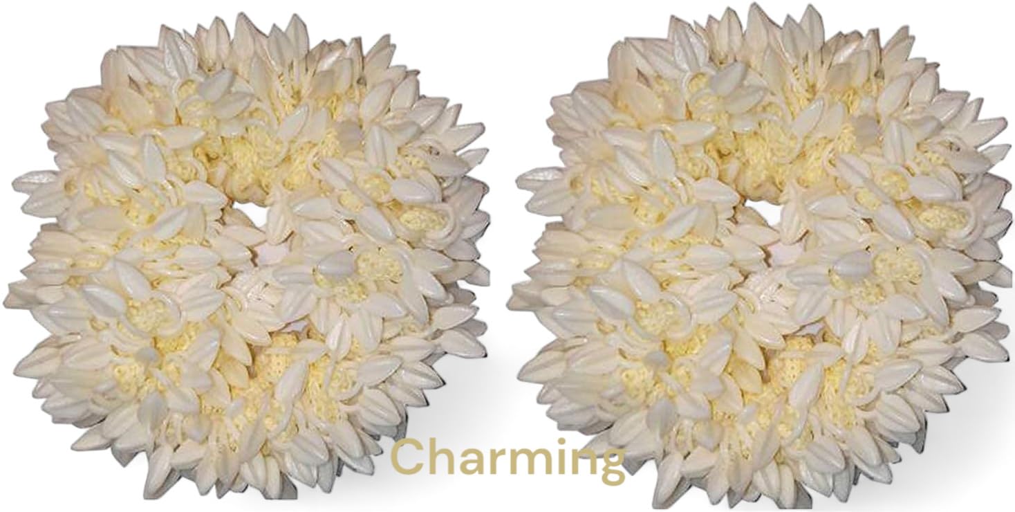 Charming India Crafts Mogra White Gajra Hair Accessories Gajra Rubber Band for Women (Pack of 2)(White)
