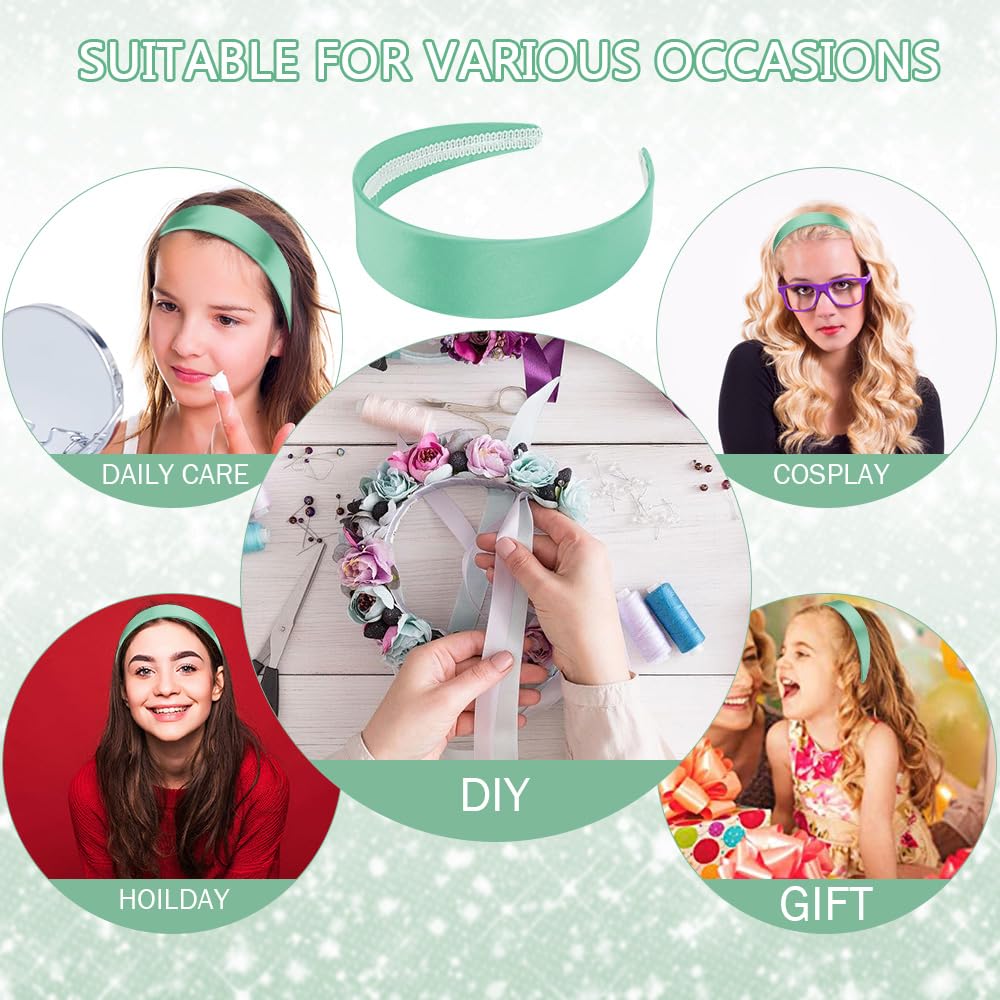 AHONEY Turquoise Headband for Women Girls Satin Silk Headband Non Slip 1.57  Wide Plain Head Band Solid Hair Band DIY Halloween