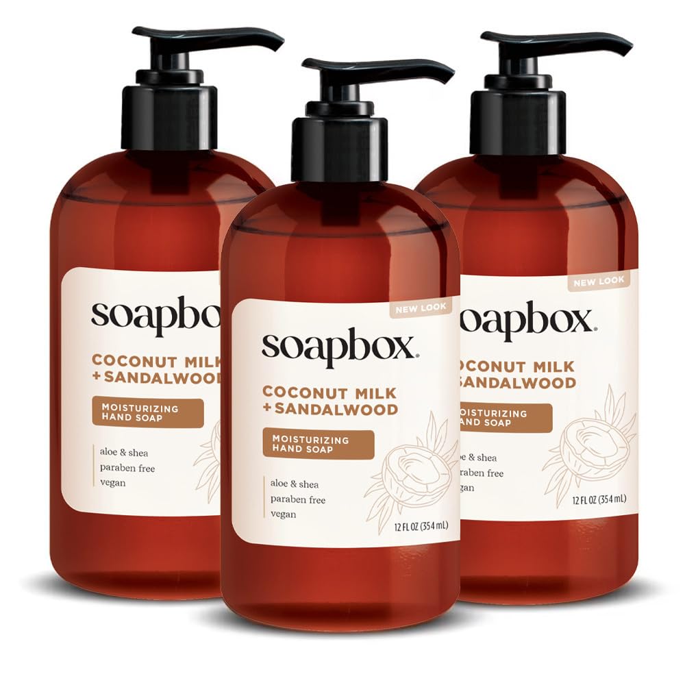 Soapbox Liquid Hand Soap, Coconut Milk & Sandalwood, Gentle & Moisturizing Hand Wash For Kitchen And Bathroom, Vegan & Cruelty F