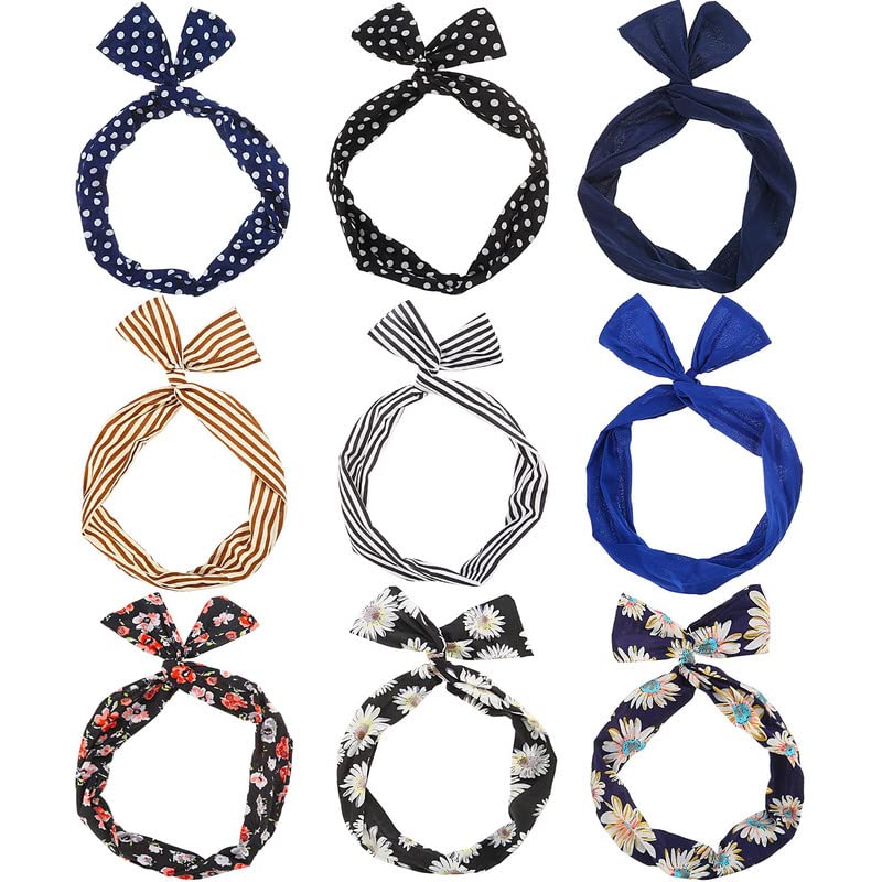 FAMEZA 6 Pieces Wire for Women Girls, Hair Tie Twist Bow Wire Headbands Bowknots Satin Headband Rabbit Ear Wired Headband Yoga H