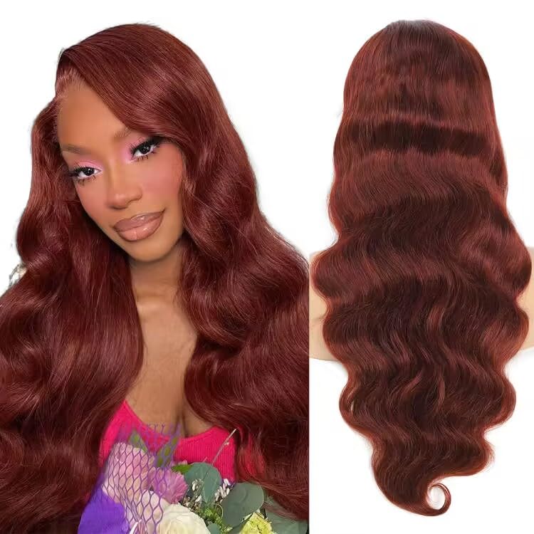 Reddish Brown Wig Human Hair 13x4 HD Body Wave Lace Front Wigs Human Hair Pre Plucked Auburn Colored Human Hair Lace Front Wigs 