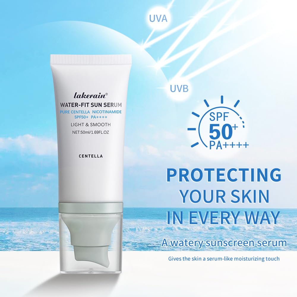 2 Pcs Centella Sunscreen SPF 50, Centella Water-Fit Sun Serum, Long-Lasting Protection, Nourishing Skin Protection and UV Defens
