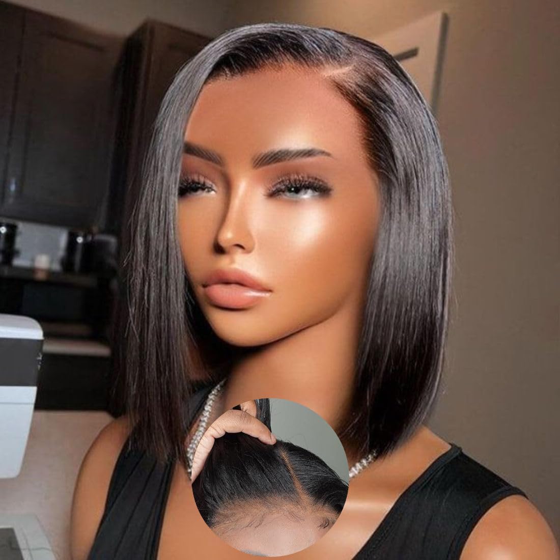 Beauty Forever Wear And Go Glueless Bob Wig 7X5 Bye Bye Knots Pre-Cut Lace Closure Wig,Straight Bob Human Hair Wigs Ready Wear W
