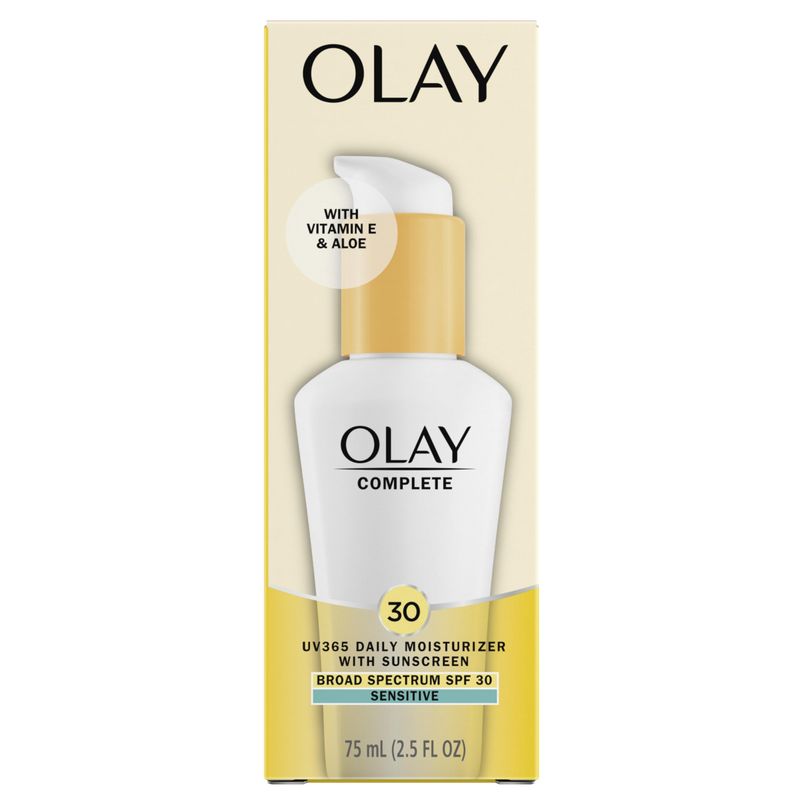 Olay Face Moisturizer Complete Daily Defense All Day Moisturizer With Sunscreen, Spf30, Sensitive Skin, 2.5 Fl Oz (Pack Of 2)