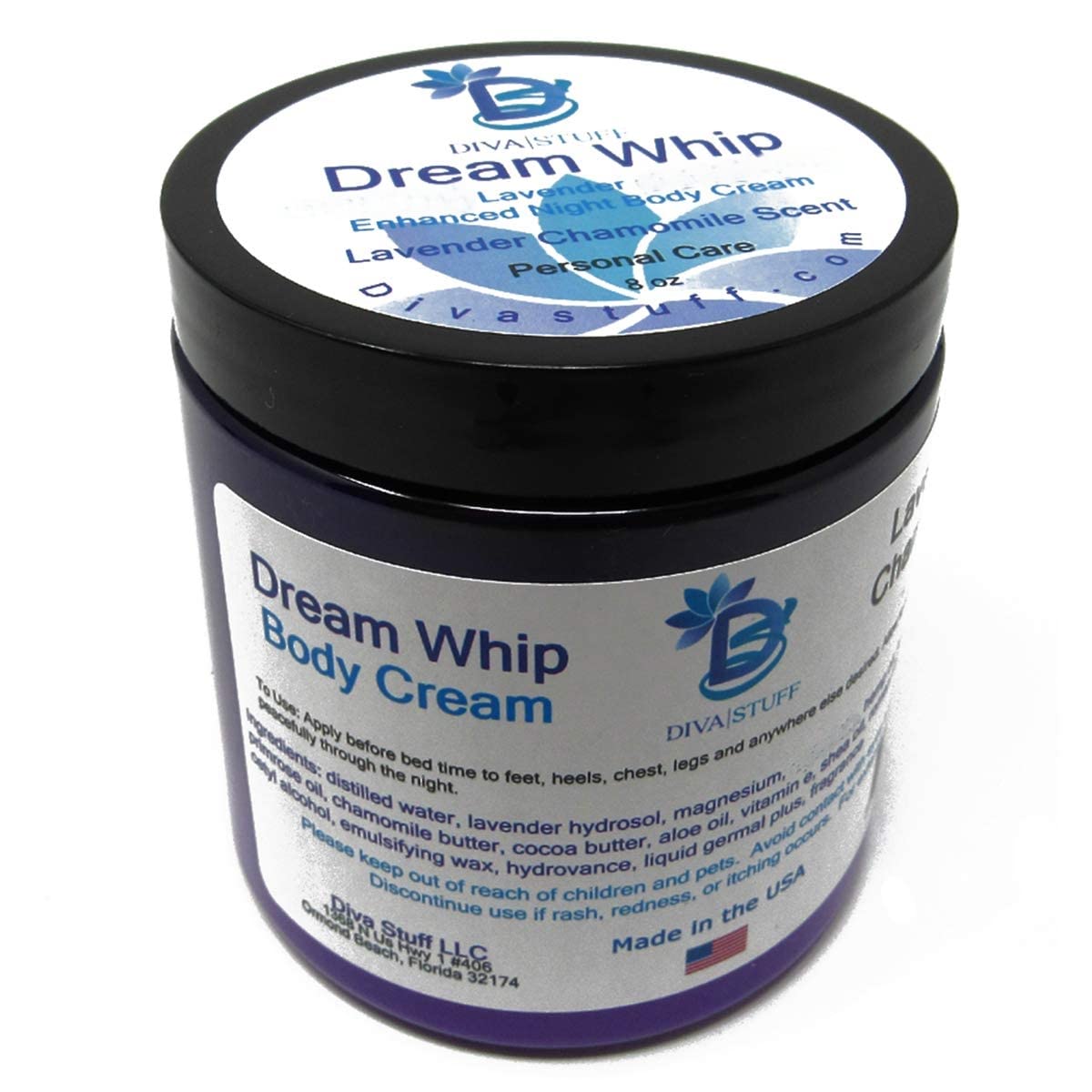 Diva Stuff Dream Whip Magnesium and Hemp Enhanced Night Body Cream for Relaxation and Bedtime Routine, Lavender Chamomile - 8 oz