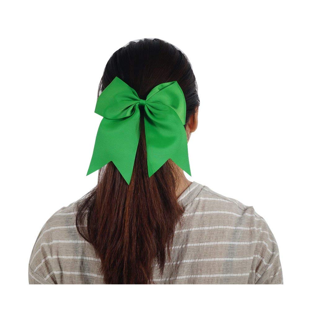 16Pcs 8 Large Cheer Hair Bows Ponytail Holder Elastic Band Handmade For Cheerleading Teen Girls College Sports (16 Pcs) (Green)