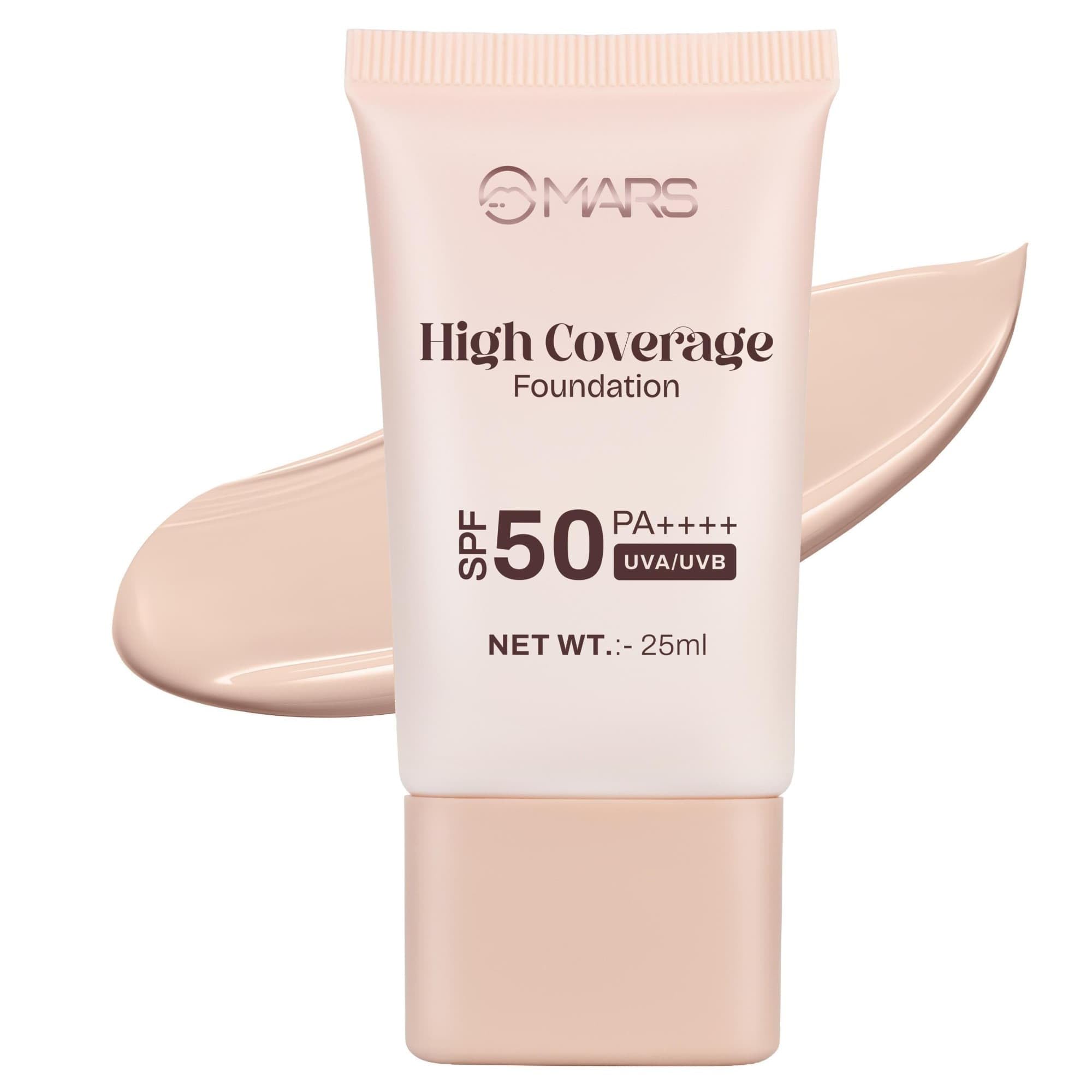 Mars Spf50 Pa++++ High Coverage Foundation (25Ml) (08-Deep Tan) | Blemish Free & Blendable Makeup | For All Skin Type | In-Vivo 