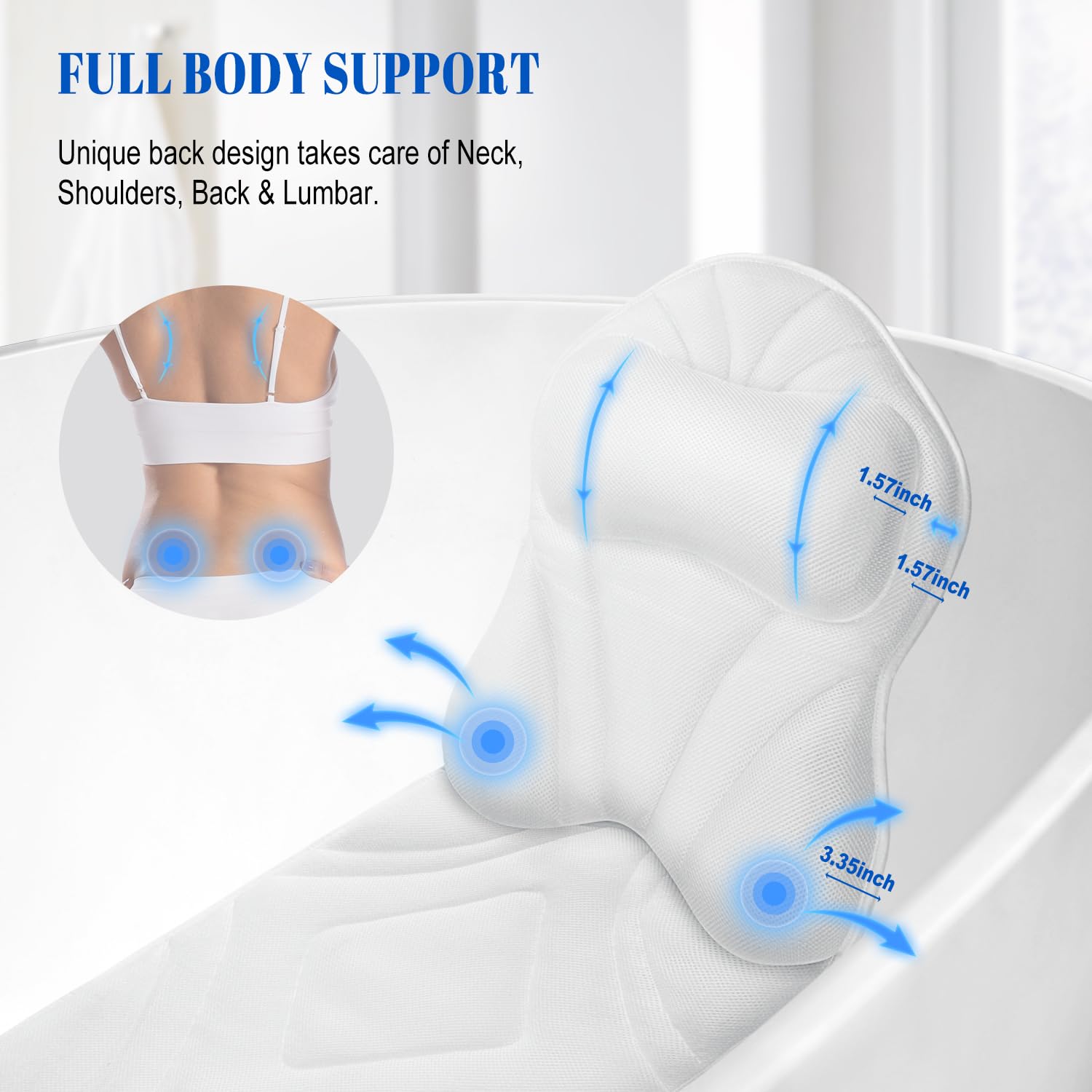 Full Body Bath Pillow For Bathtub, Thick Bathtub Cushion For Soaking Tub With Laundry Bag, Bathtub Accessories Bathtub Pillow Lu