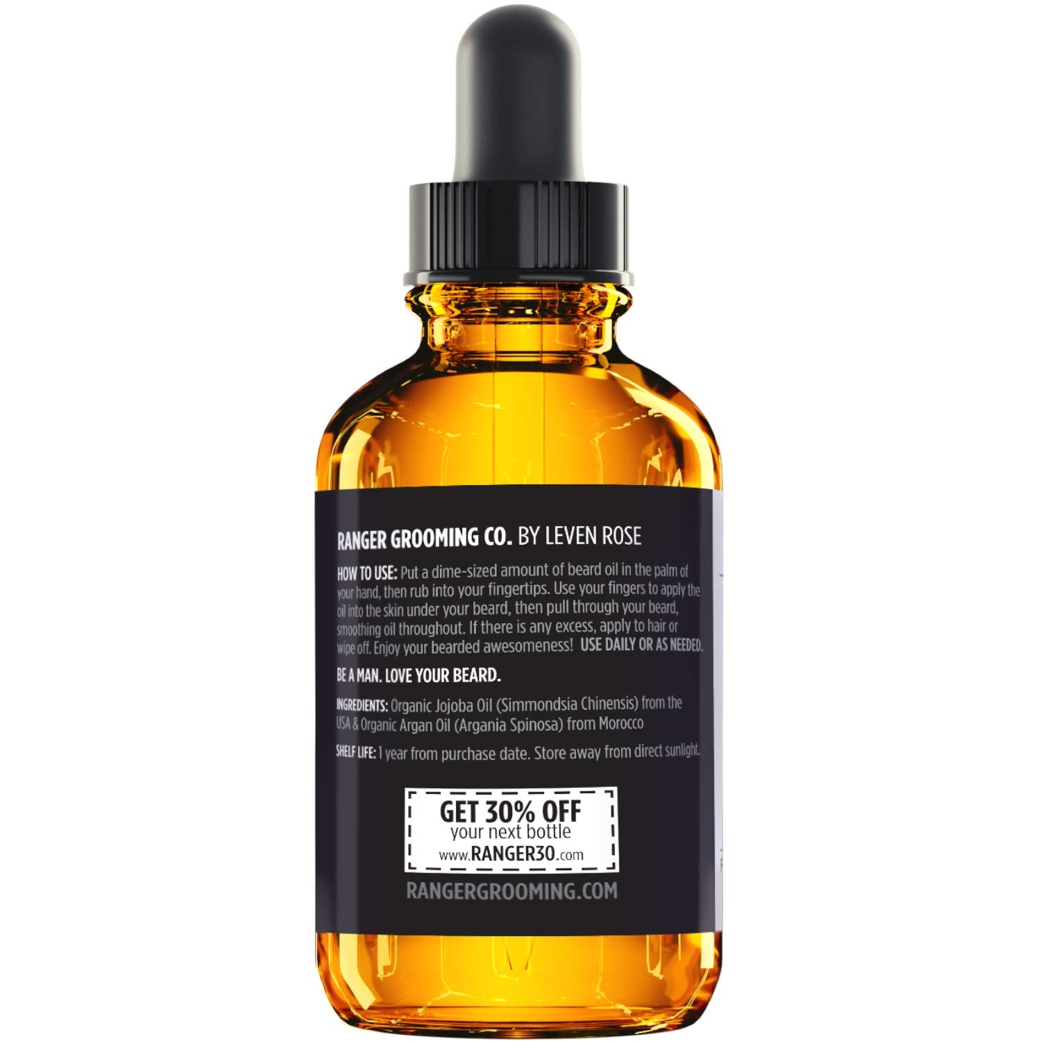 Leven Rose Beard Wash Shampoo By Ranger Grooming Co, Sulfate Free Natural Beard Cleanser & Conditioner For Men, Tea Tree & Peppe