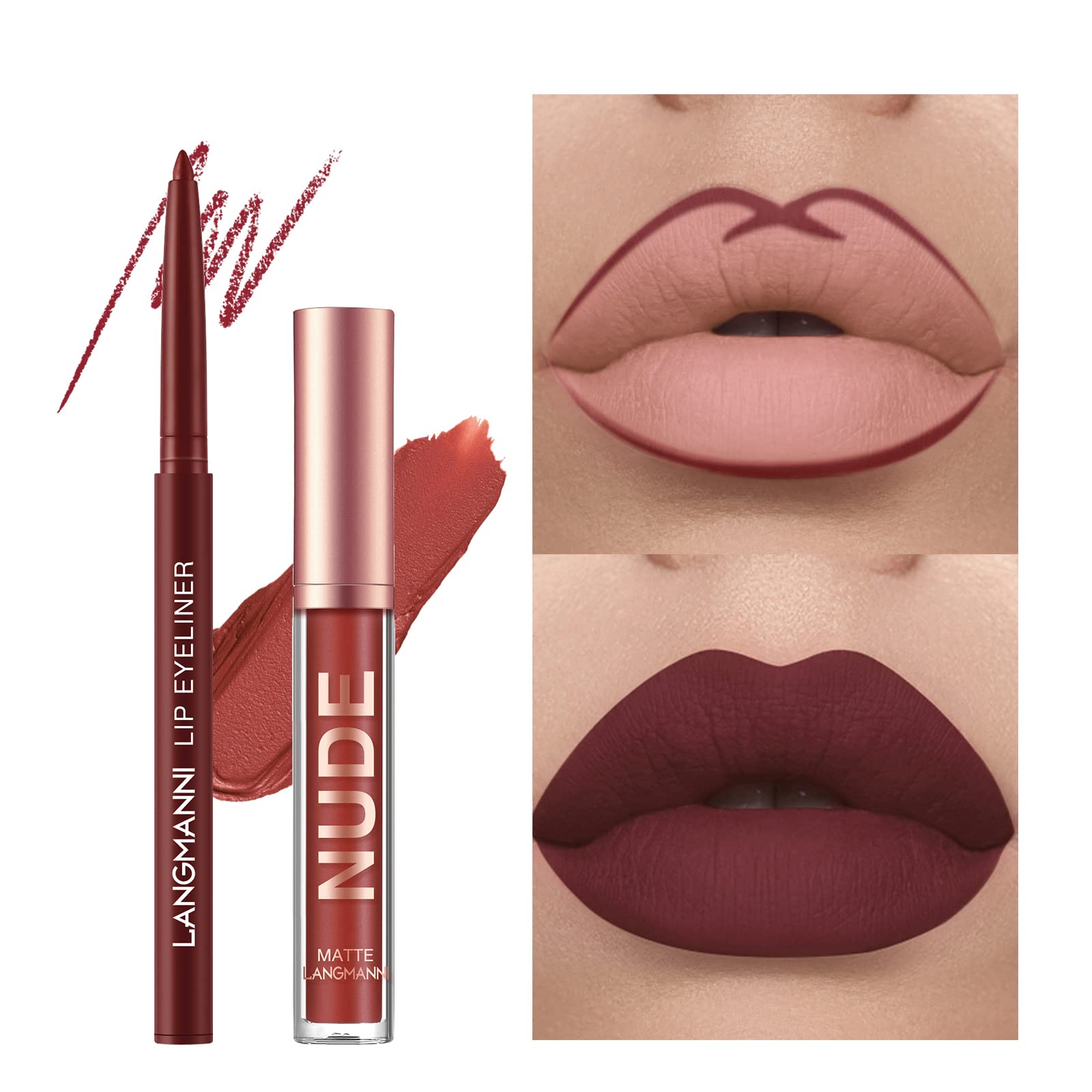 Langmanni 6 Matte Lipstick With 6 Lipliners Durable Makeup Set,Long-Lasting Non-Stick Cup Not Fade Waterproof Pigmented Velvet L