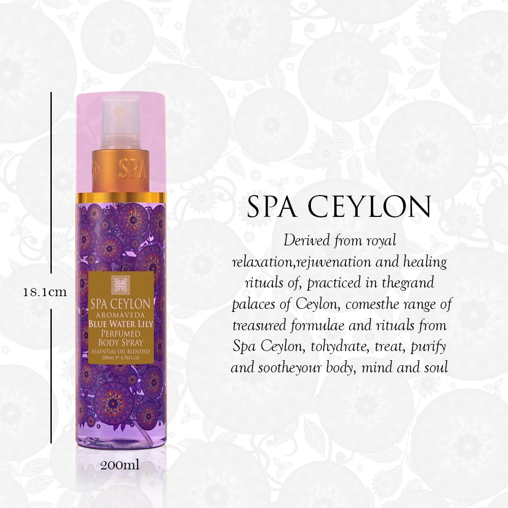 SPA CEYLON Blue Water Lily Body Spray, Aquatic Fruity Floral Mist for Women, Ethereal Scent with Musk, Amber & Vanilla