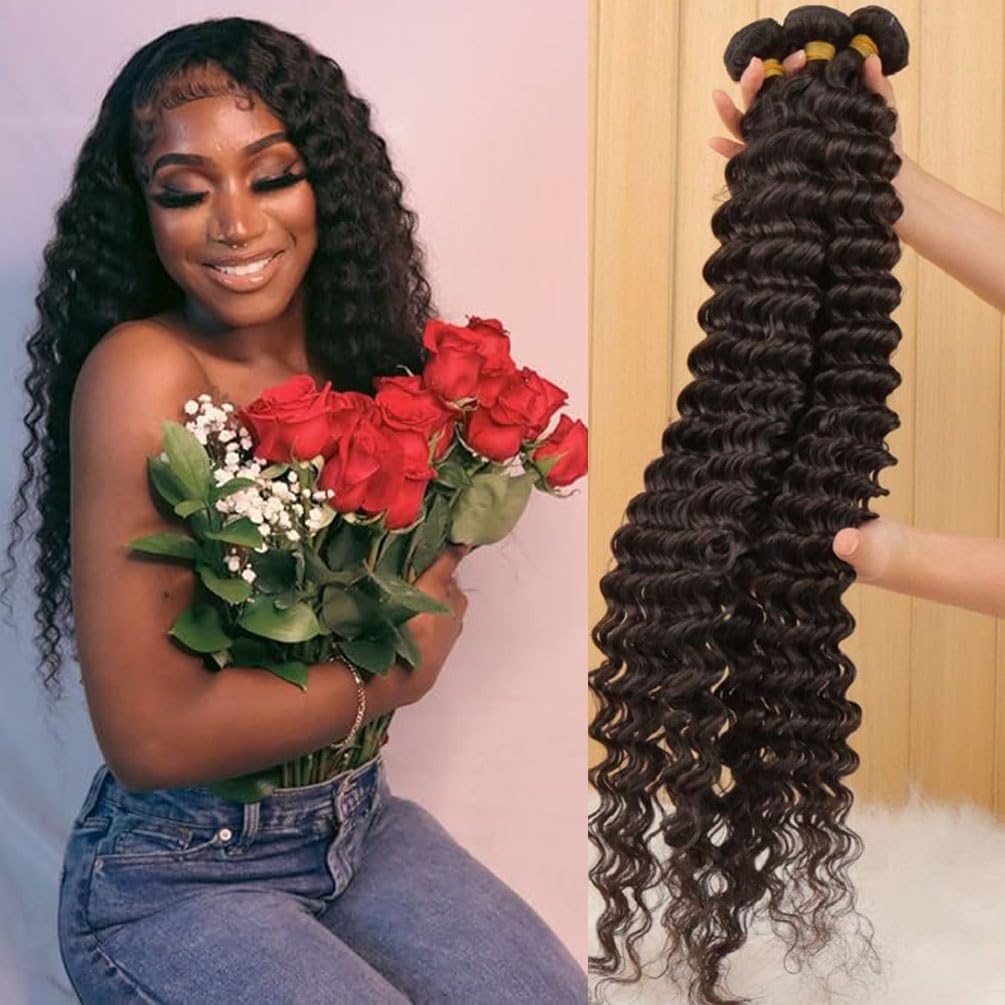 Brazilian Human Hair Bundles Deep Wave (20 22 24 26) 12A Grade 100% Unprocessed Virgin Remy Deep Curly Human Hair Weave Bundles 