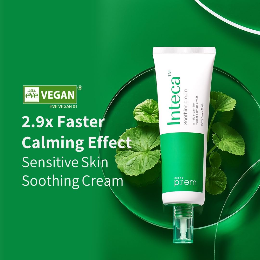 Make P:Rem Inteca Soothing Cream, 2.9X Faster Absorbing & Calming Effect, Advanced Centella Extract For Sensitive Skin, Eve Vega