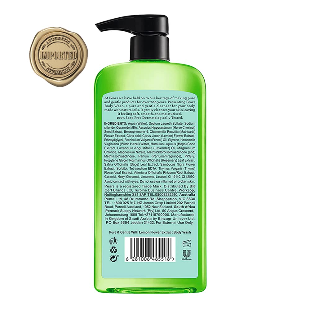 Dopict Pears Pure & Gentle Shower Gel, Body Wash With Oil Clear Formula For Removing Excess Oil With Lemon Flower Extracts, 100%