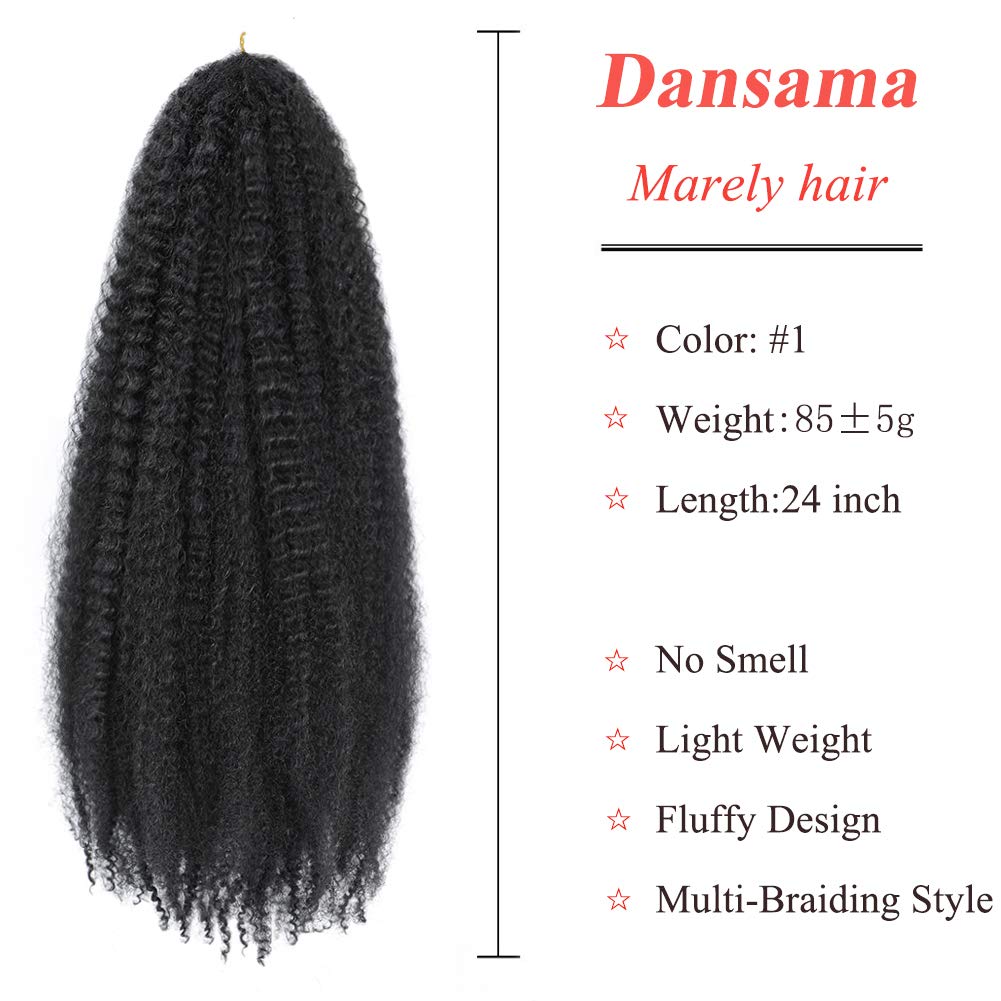 Dansama Marley Hair 24 Inch Marley Twist Braiding Hair Fluffy Marley Hair For Faux Locs Curly Braiding Hair Extensions (24 Inch