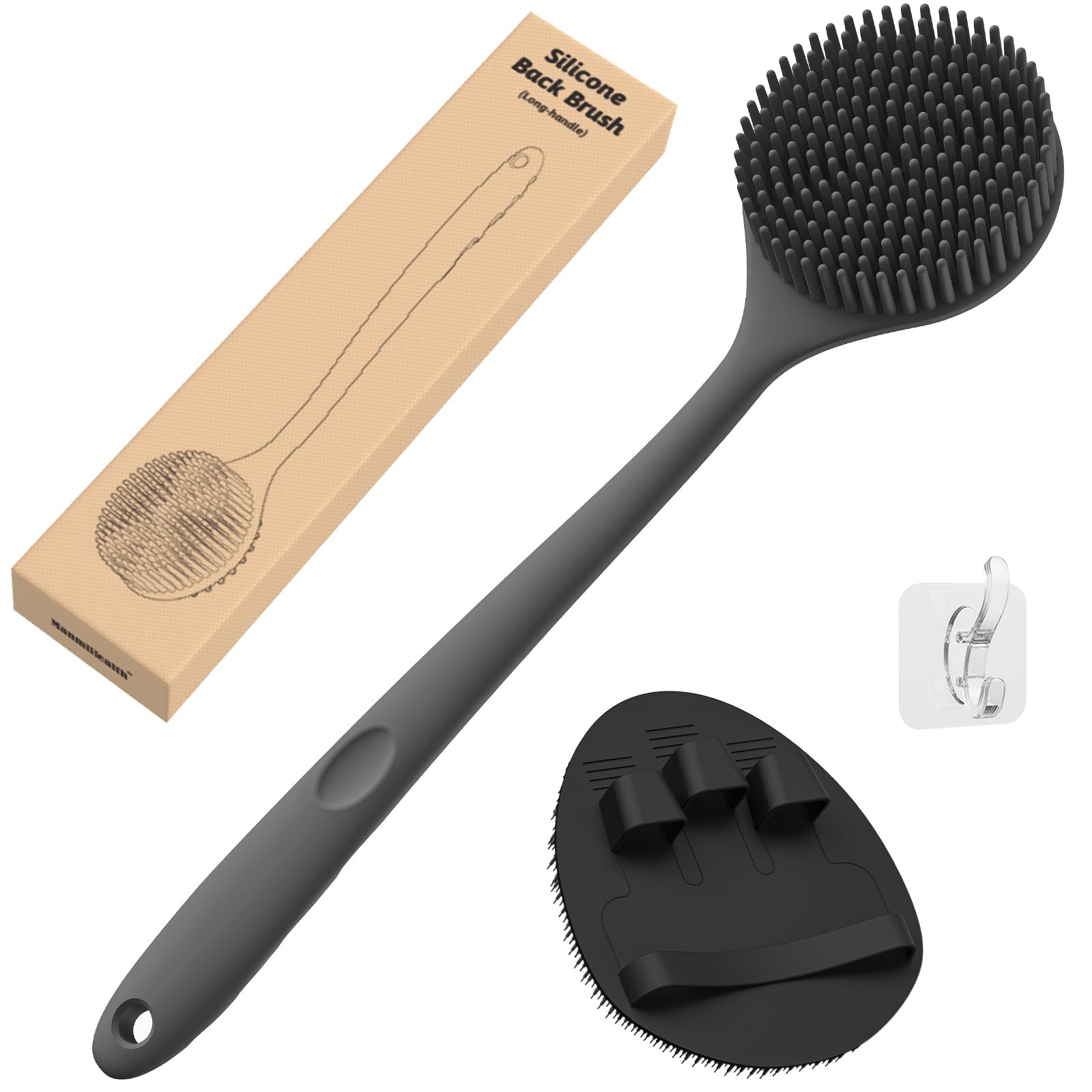 Manmihealth Silicone Back Scrubber(Thick Bristles) & Soft Bath Glove Set, Super-Exfoliating Body Scrubber & Super-Lathering Show