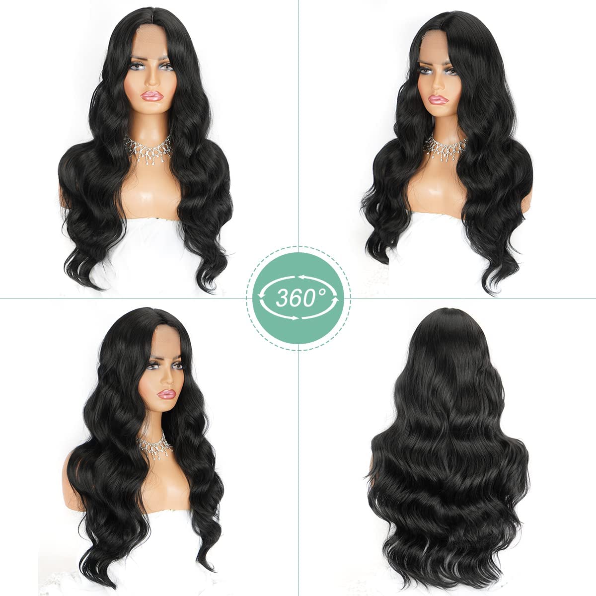 TOZIKA Long Black Wig for Women Wavy Wig Body Wave Lace Front Wig 26 Inch Middle Part Black Wigs Natural Looking Synthetic Heat