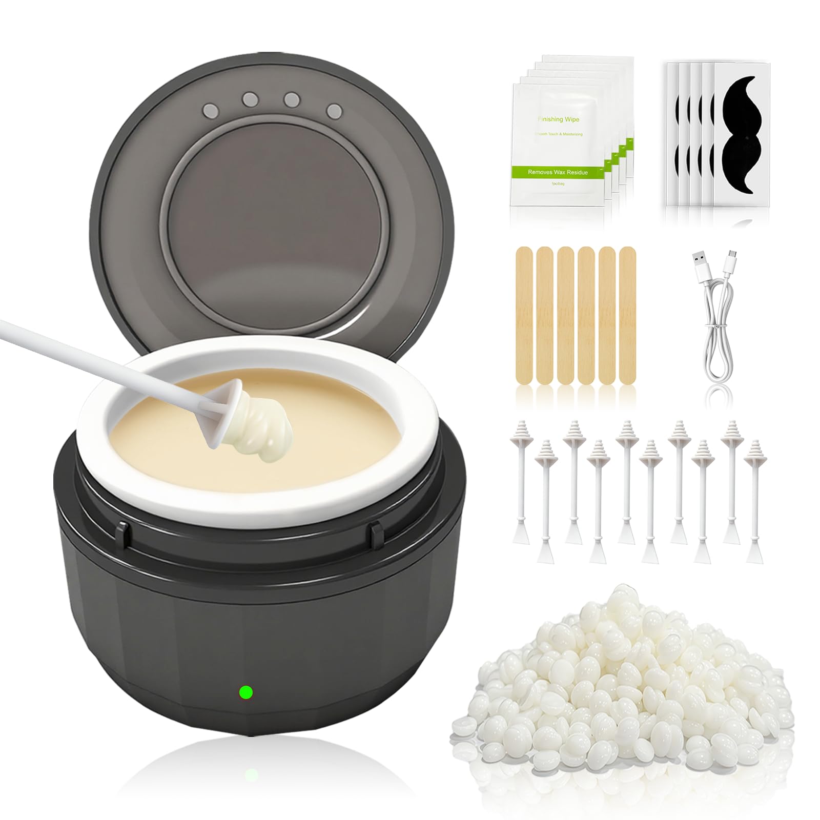 Professional Mens Nose Waxing Set, USBC Electric Hard Wax Melter with Removable Silicone Pot, 50g Beads & 10 Sticks for Nose, 