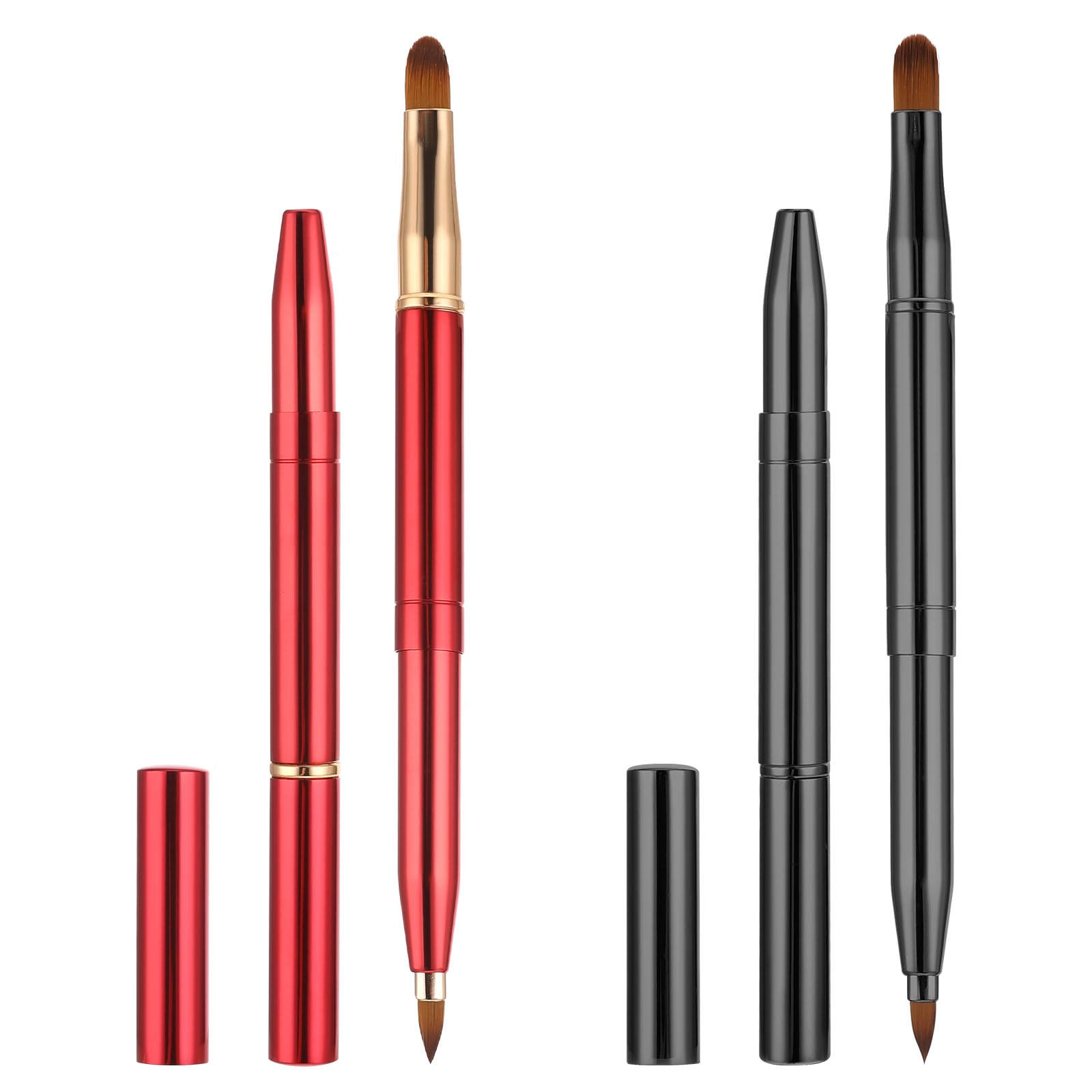 2 Pack Retractable Lip Brush for Lipstick with Cap, Double-Ended Lip Makeup Brushes Retractable Lip Gloss Lipstick Brush Applica