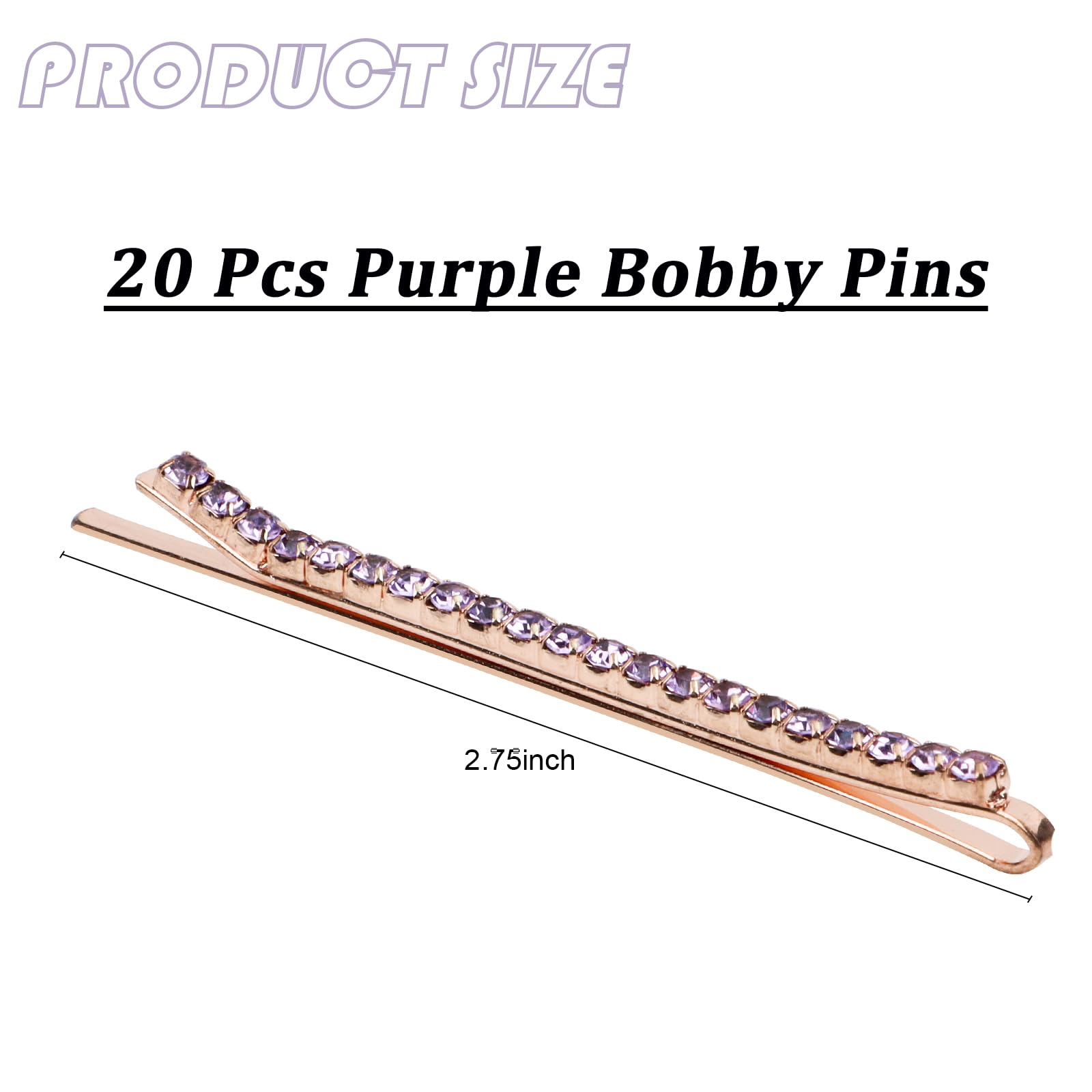 Ondder 20 Pcs Bobby Pins With Purple Rhinestone Crystals - Women'S Decorative Hair Accessories For Buns, Bridal Hairstyles And W