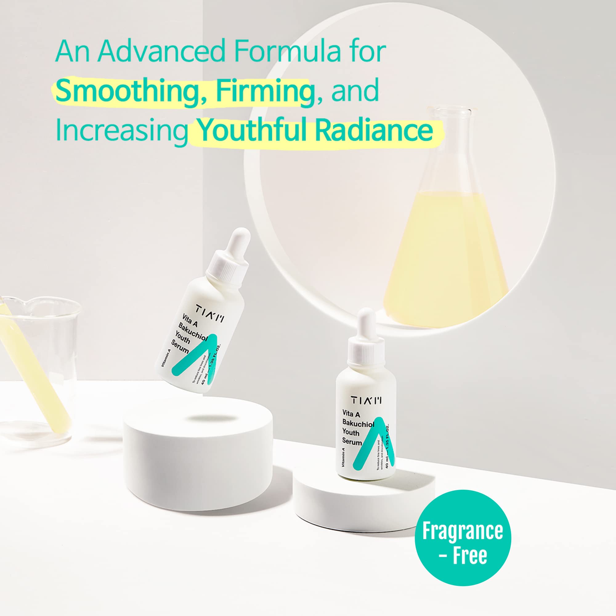 TIAM Vita A Bakuchiol Youth Serum, Anti-Aging Facial Serum for Wrinkles, Dark Spots, Suitable for Sensitive Skin, 1.35 FL.OZ. /