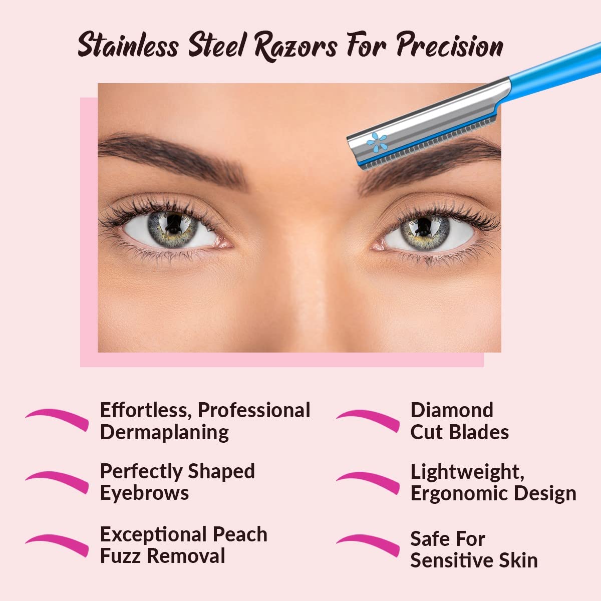 Facial Razor Hair Removal - Dermaplaning Tool Peach Fuzz Remover Trimmer Women Remove Fine Hair Blue Eyebrow Razors Dermaplane F