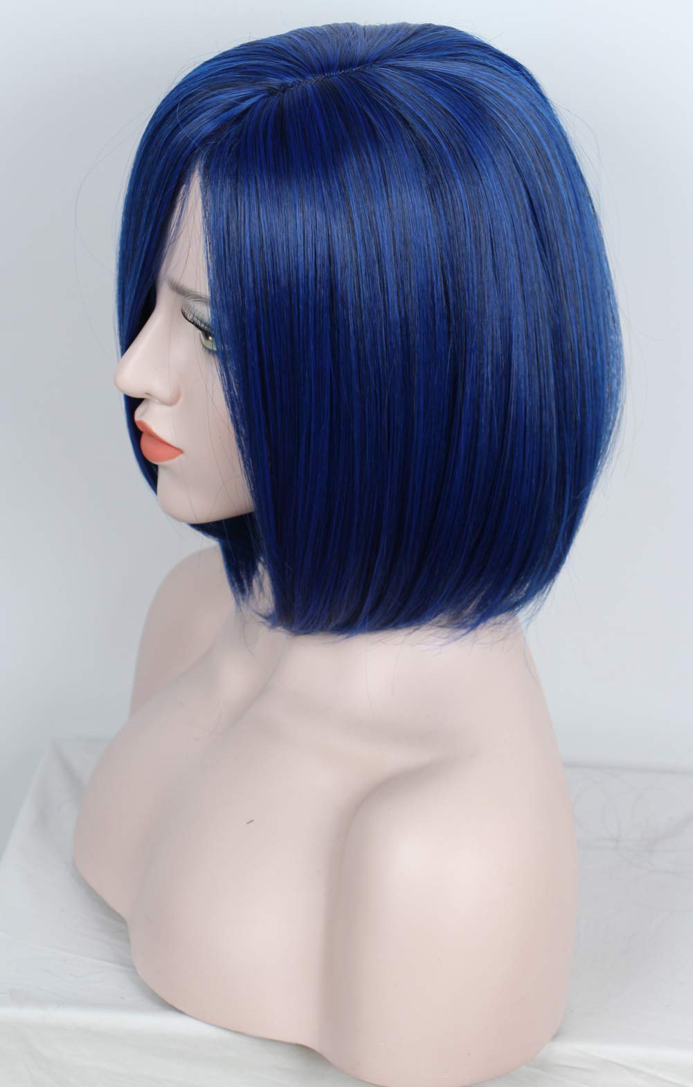 Linfairy Womens Short Blue Wig With Bangs Halloween Costume Cosplay Wig