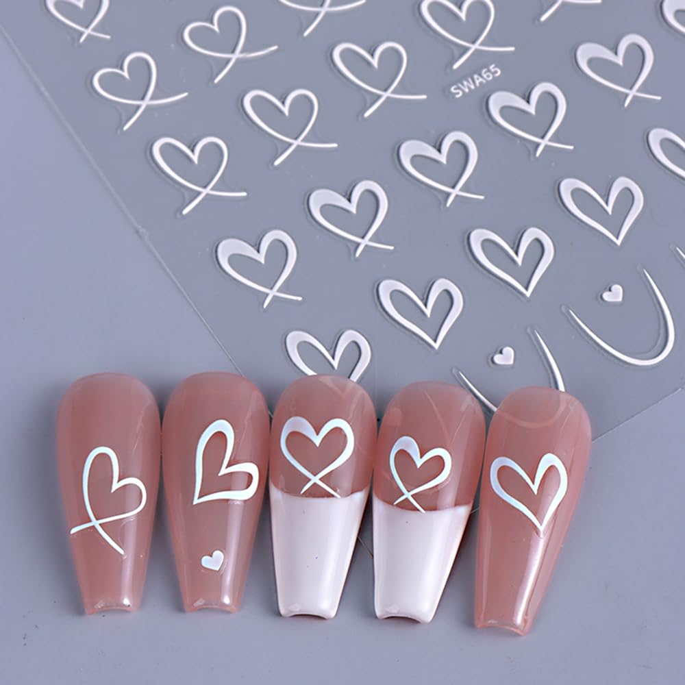 Valentine'S Day Nail Stickers For Nail Art, French Empty Love Heart Valentines Nail Art Stickers 3Pcs 3D Self-Adhesive Black Pin