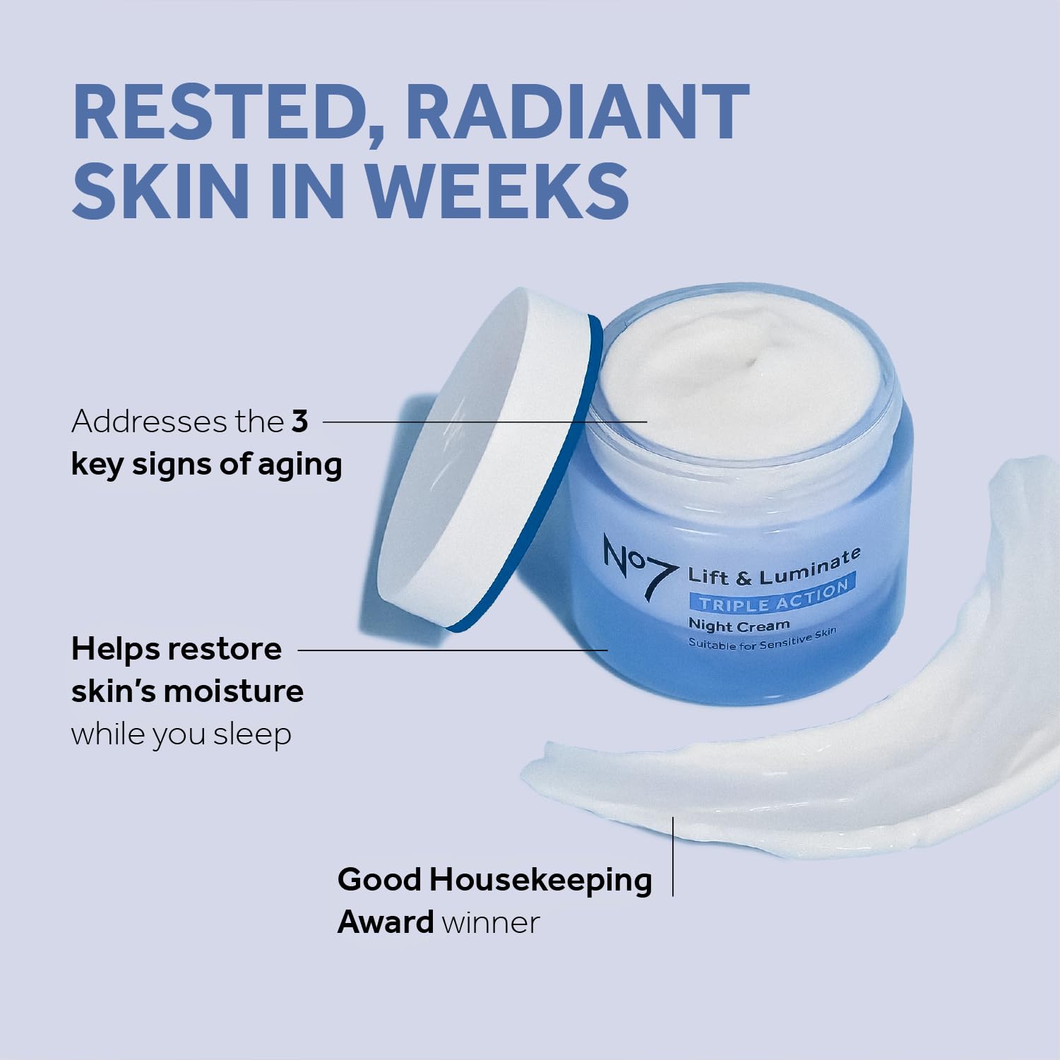 No7 Lift & Luminate Triple Action Fragrance Free Night Cream - Anti Wrinkle, Collagen Peptide Brightening Cream - Skin Firming H